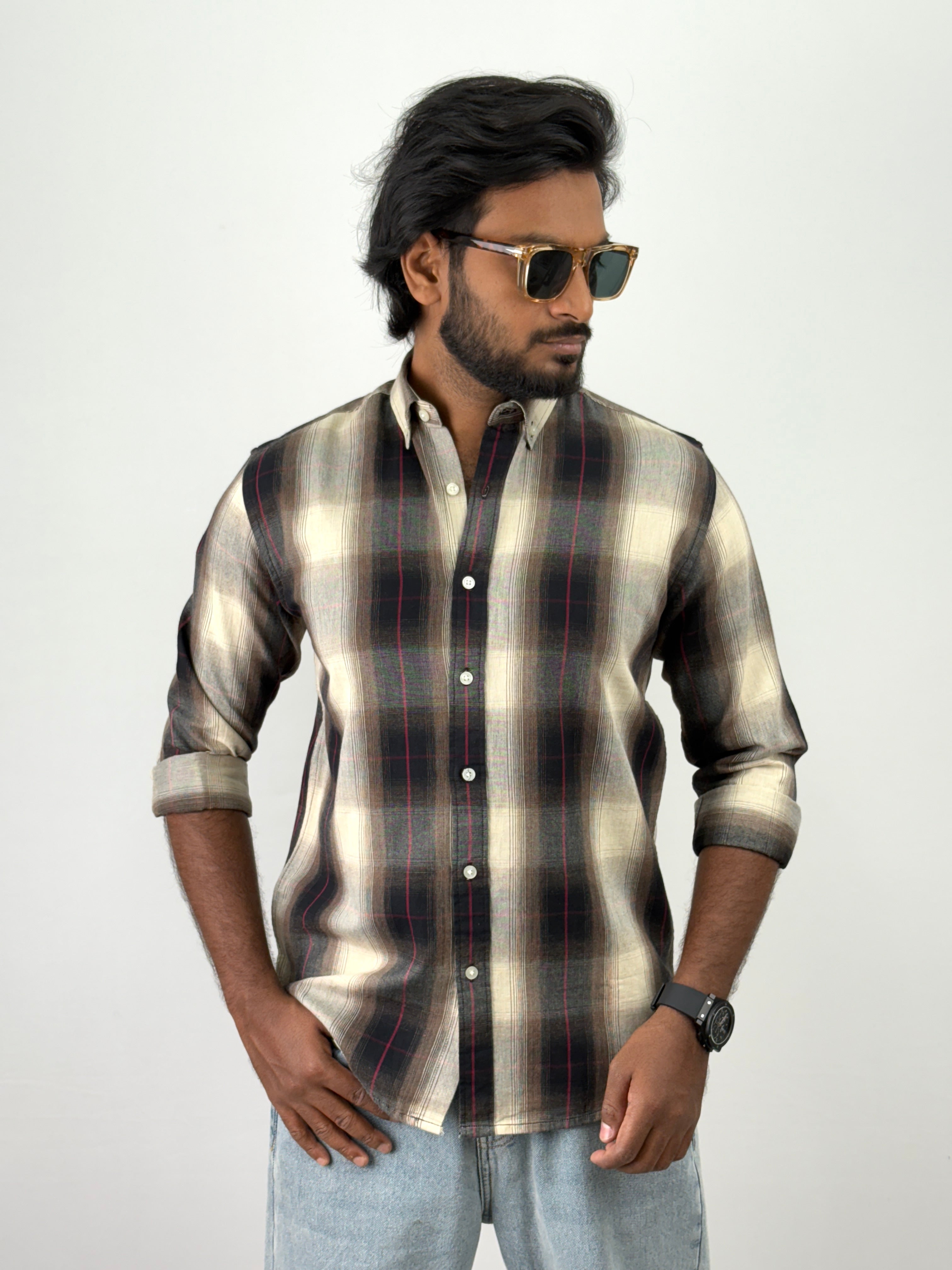 Beige Black Flannel Shirt