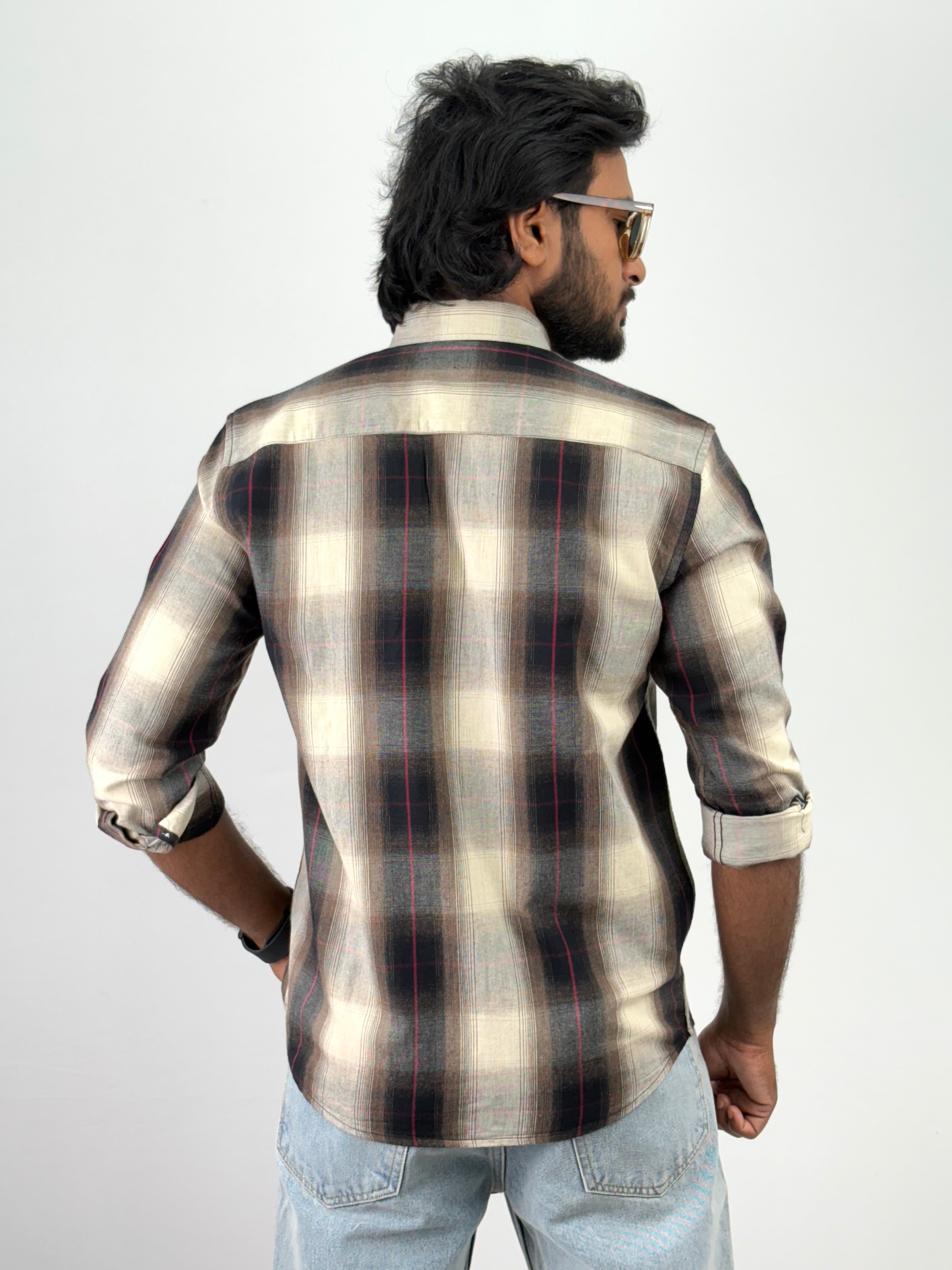 Beige Black Flannel Shirt