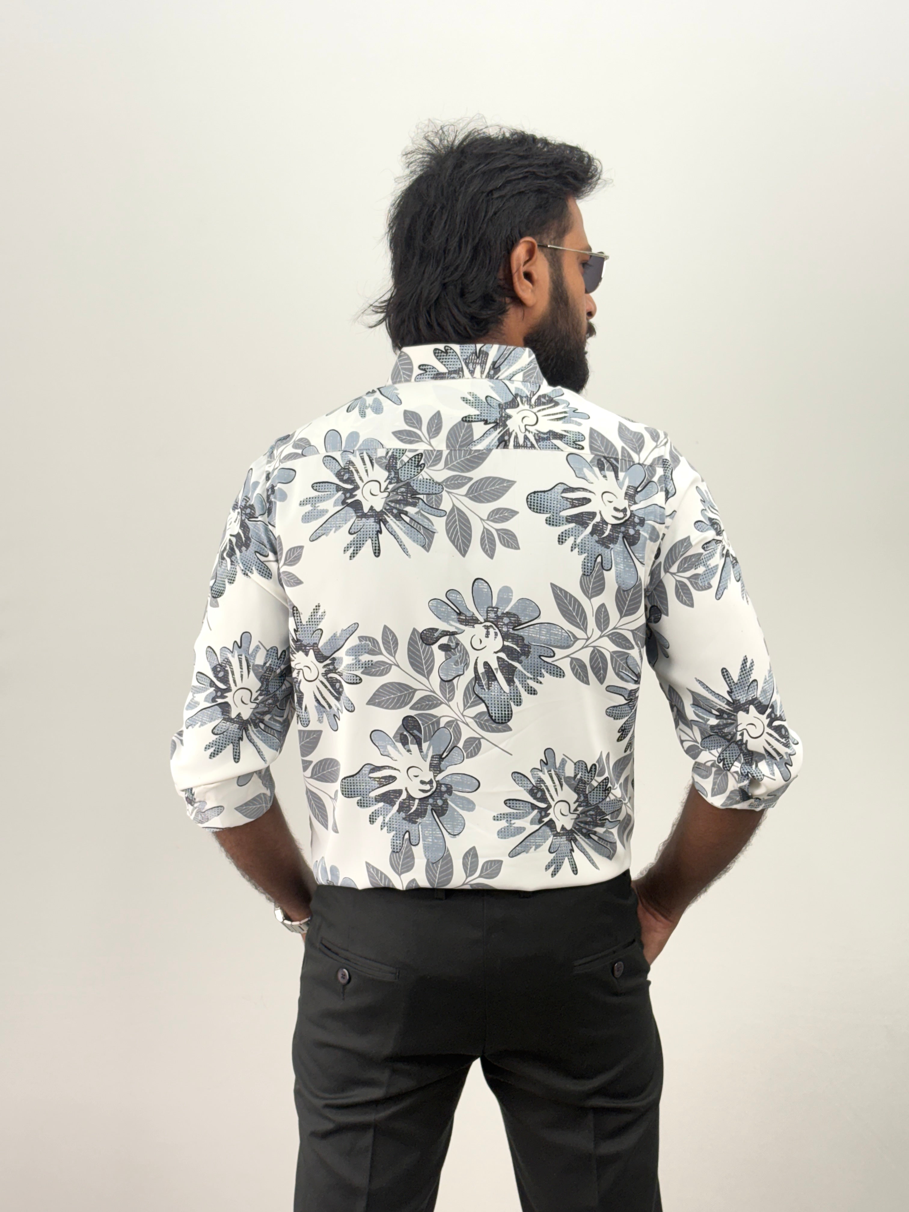 White Grey Printed Shirt
