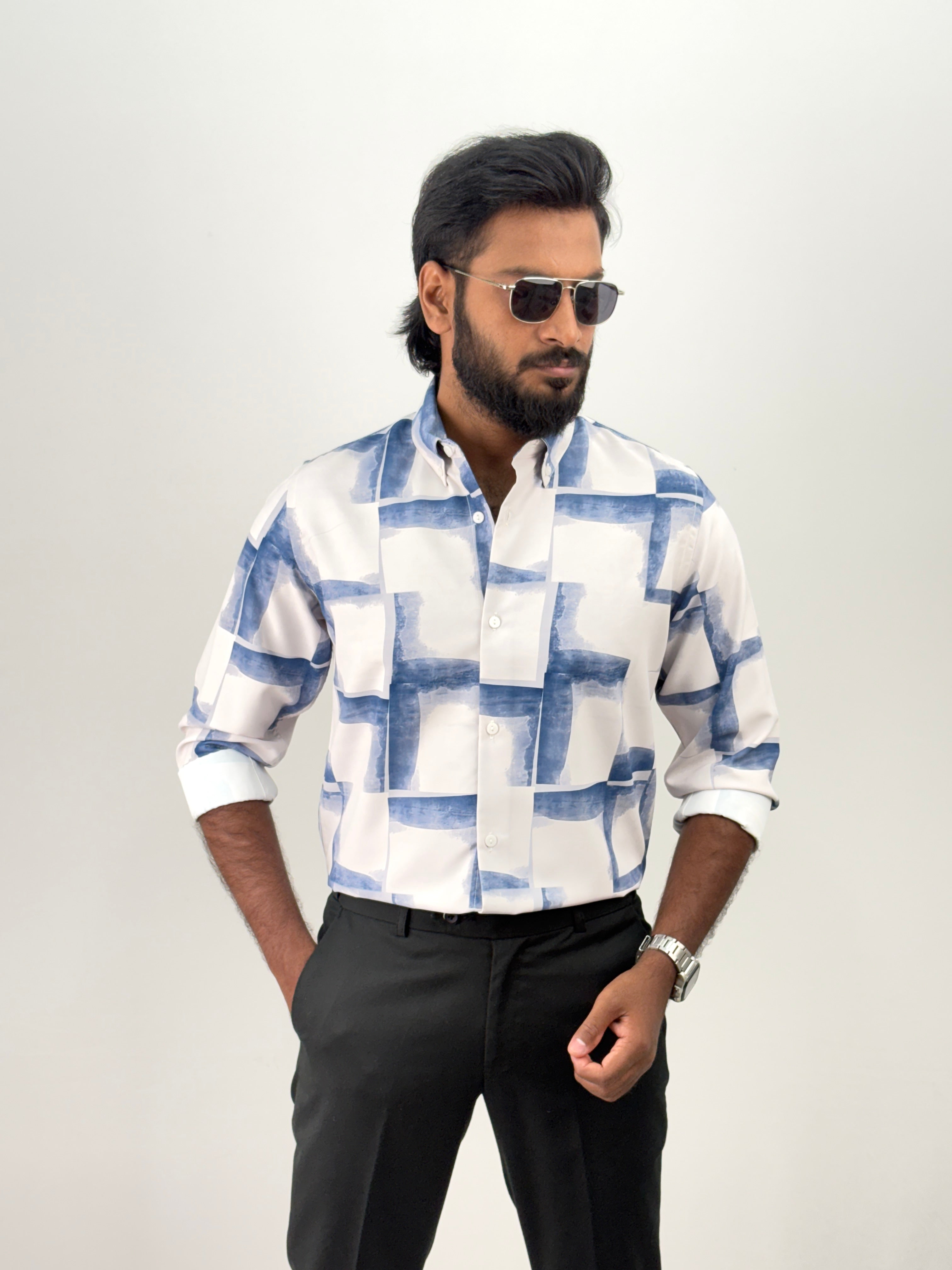 White Blue Printed Shirt