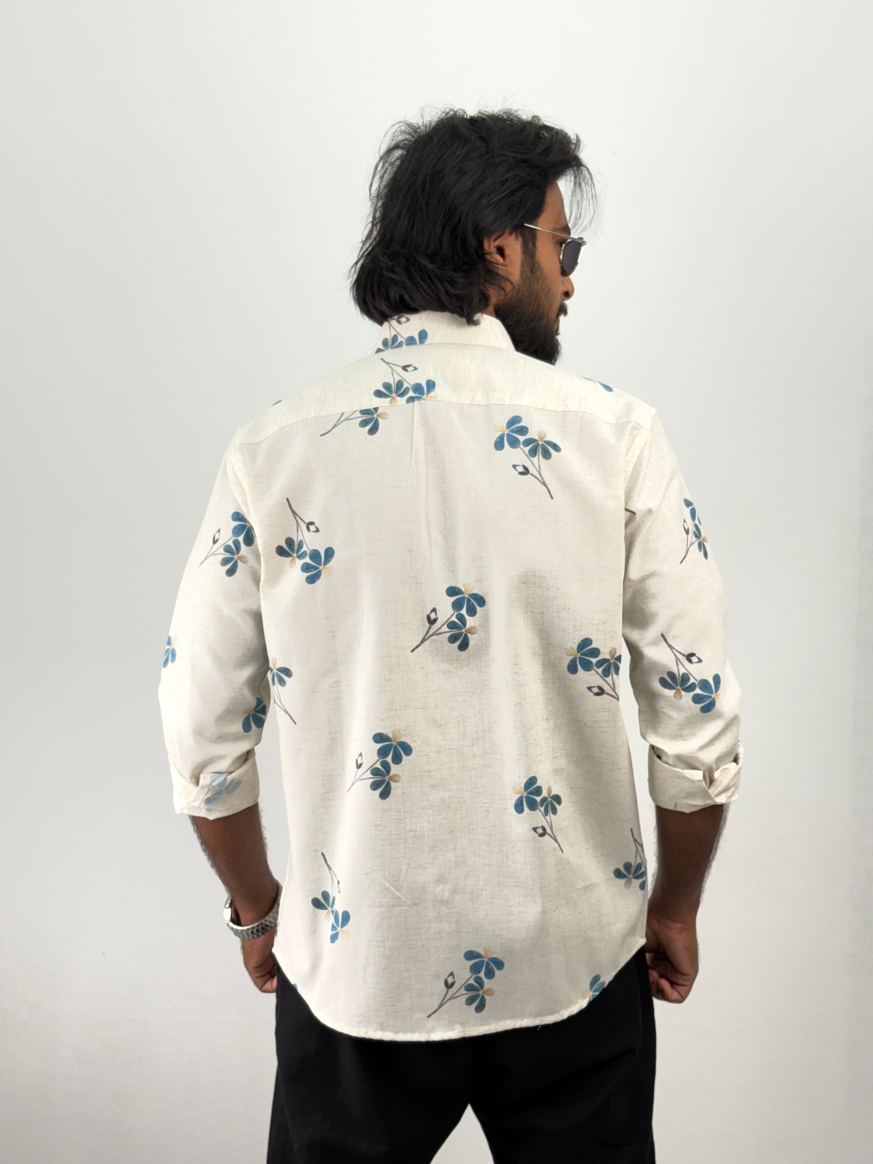 Blue Linen Printed Shirt