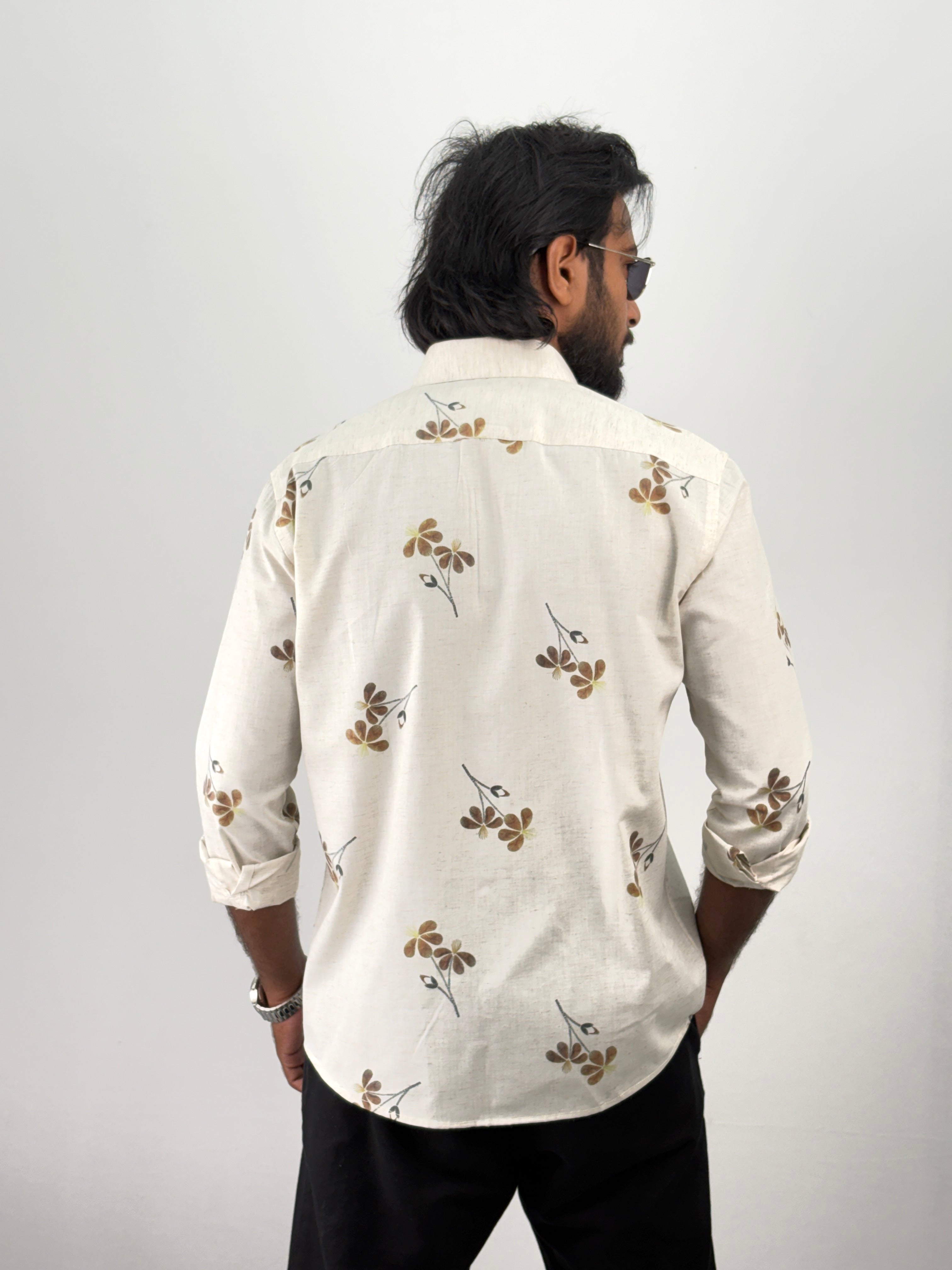 Beige Mustard Linen Printed Shirt