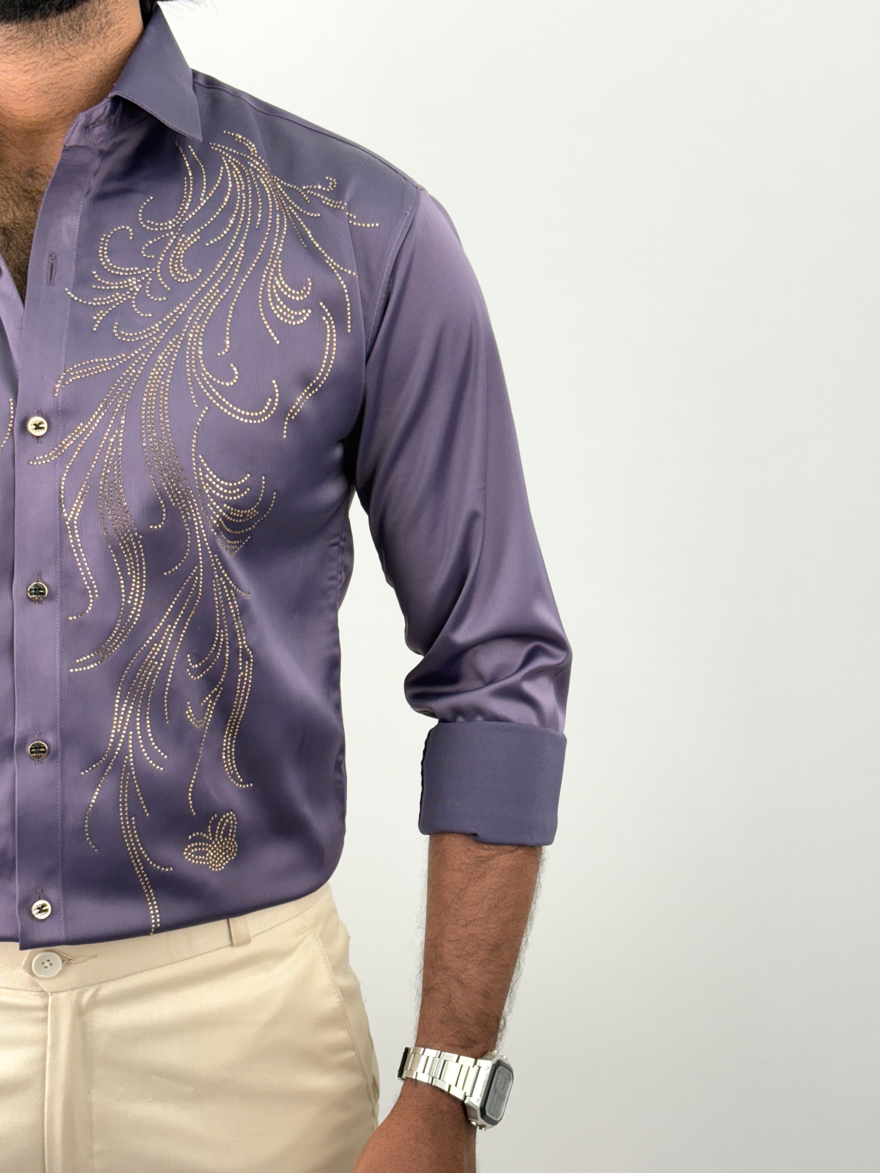 Lavender Designer Stone Work Shirt 3
