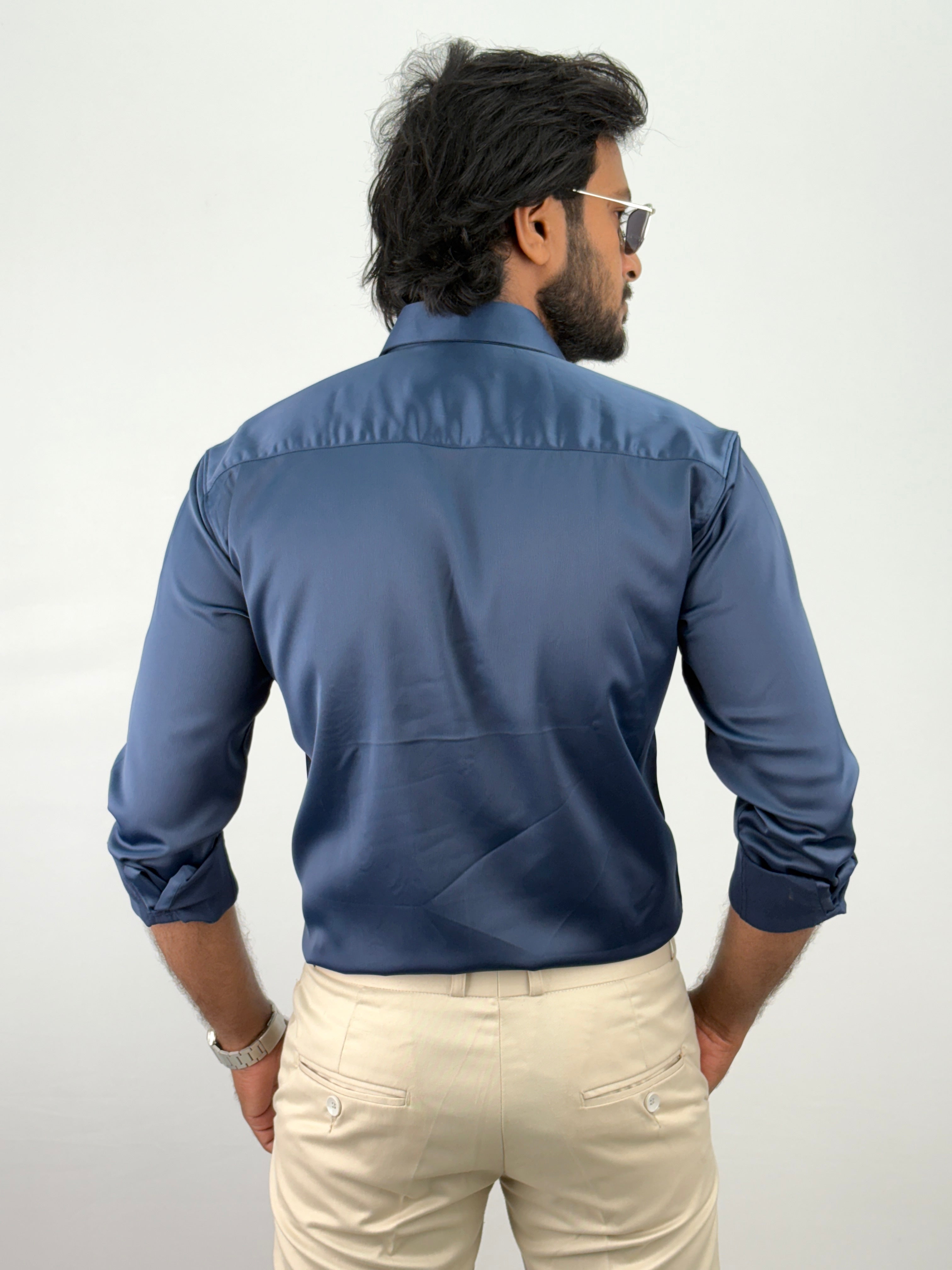 Navy Designer Stone Work Shirt 3