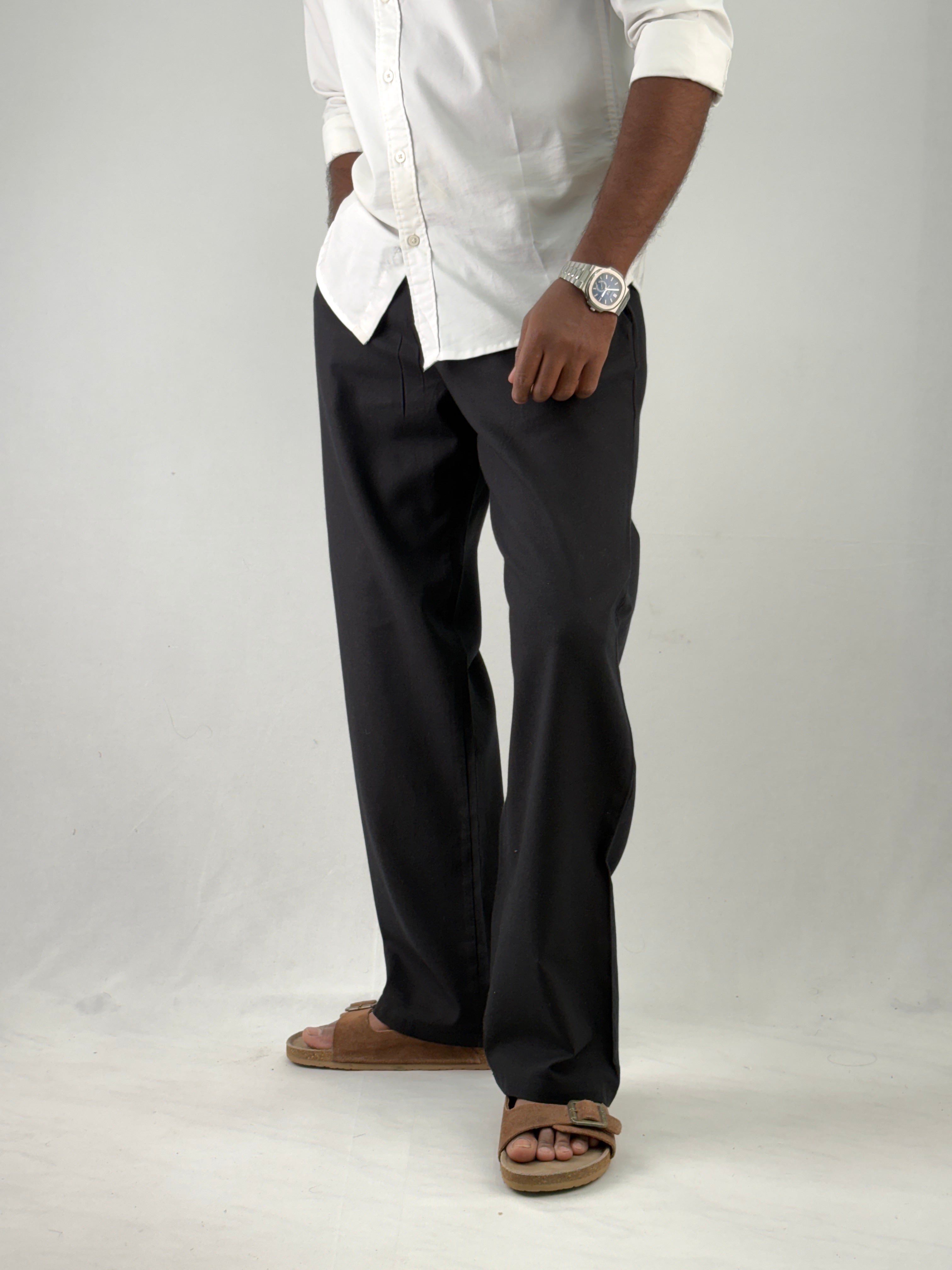 Black Relaxed Fit Linen Pant 3