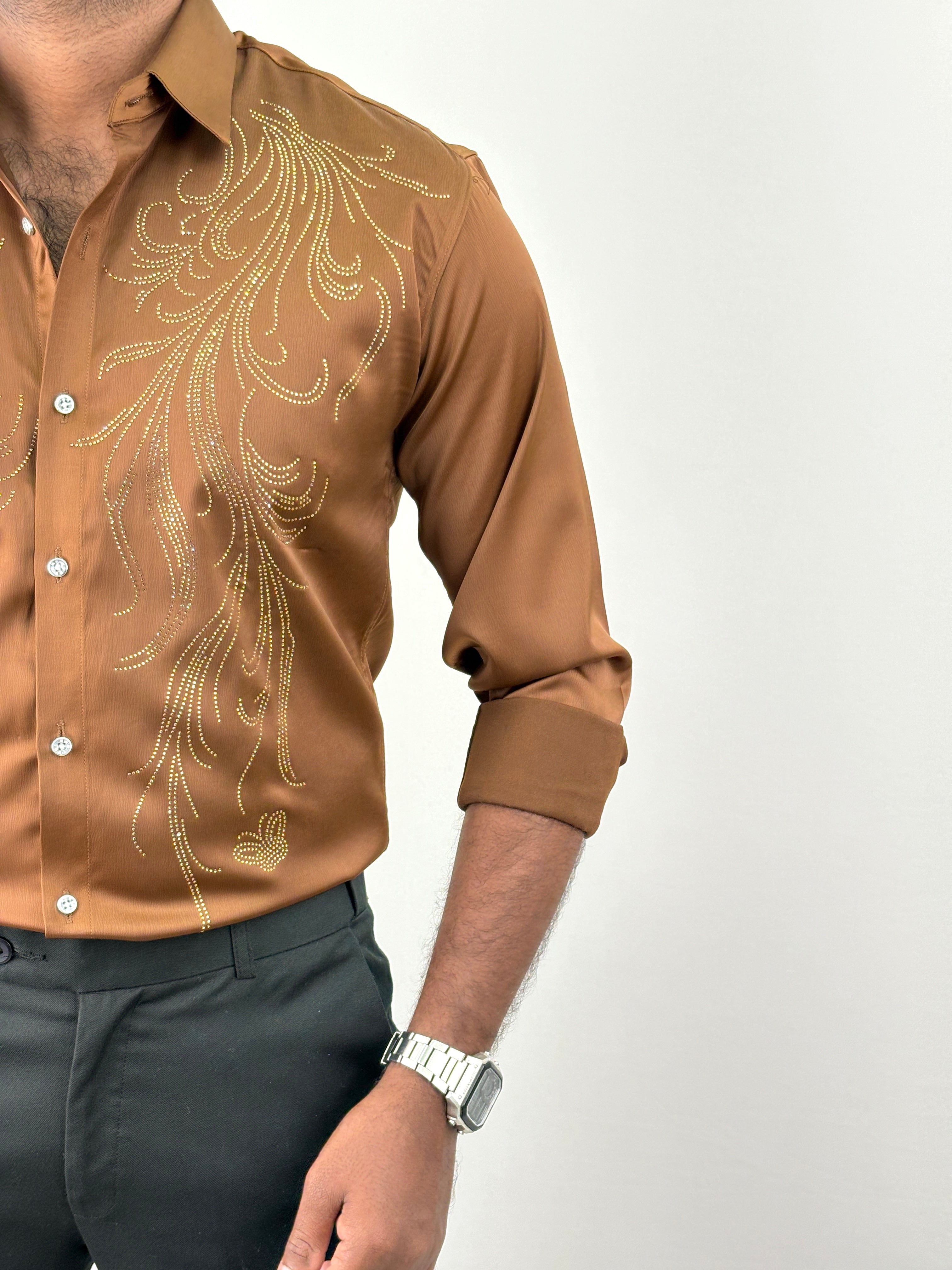 Brown Designer Stone Work Shirt 3