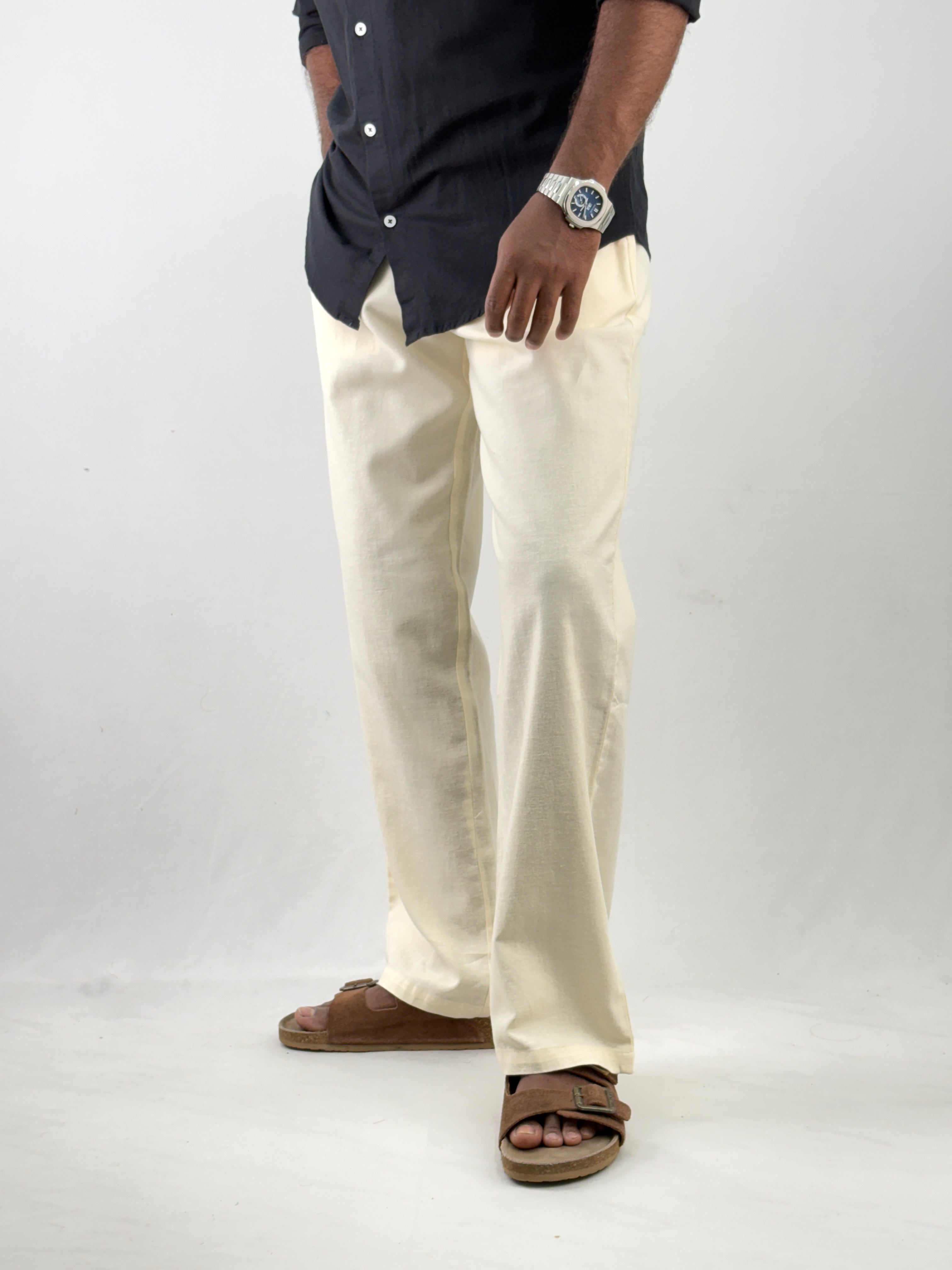 Cream Relaxed Fit Linen Pant 3