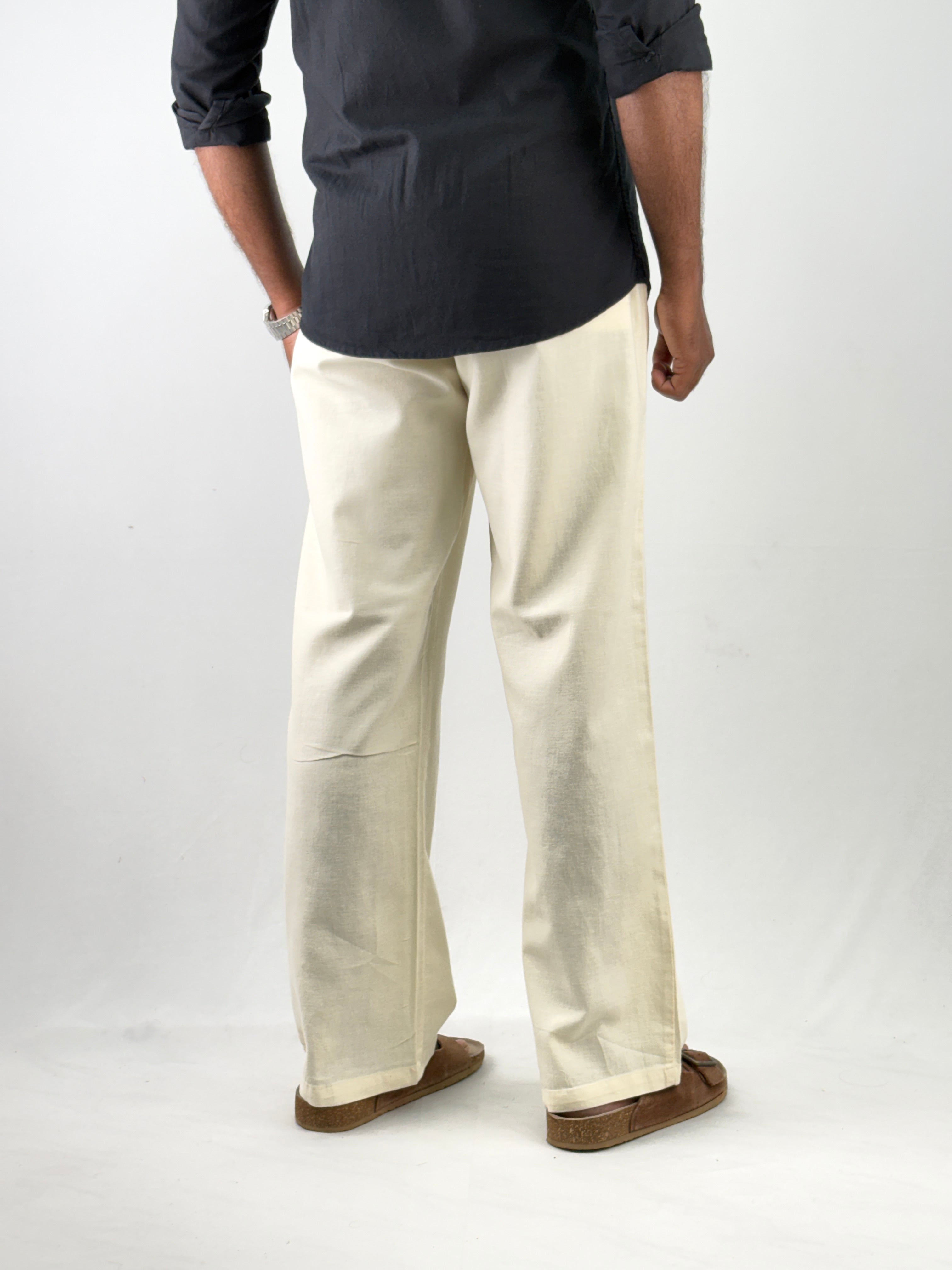 Cream Relaxed Fit Linen Pant 3