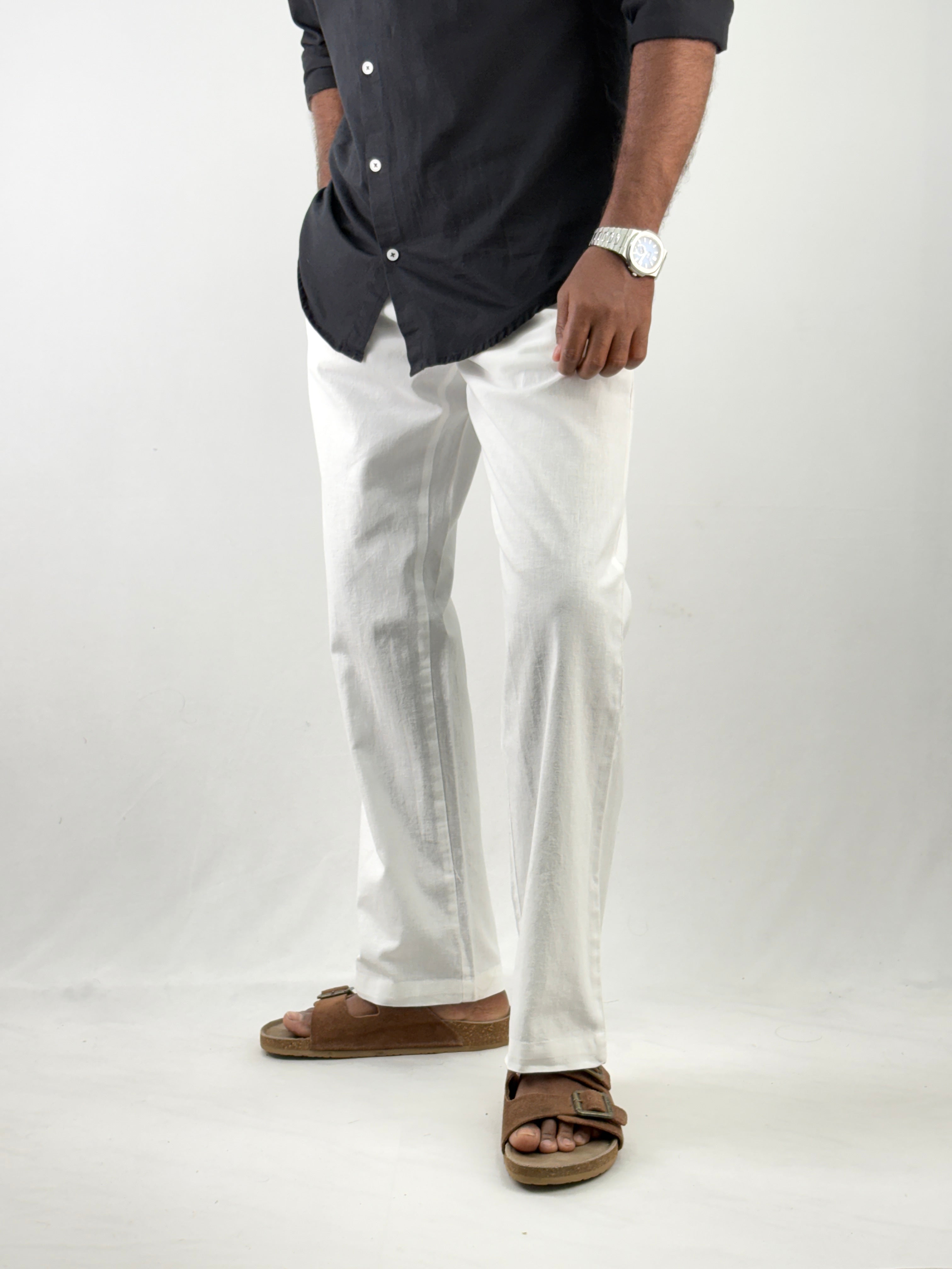 White Relaxed Fit Linen Pant 3