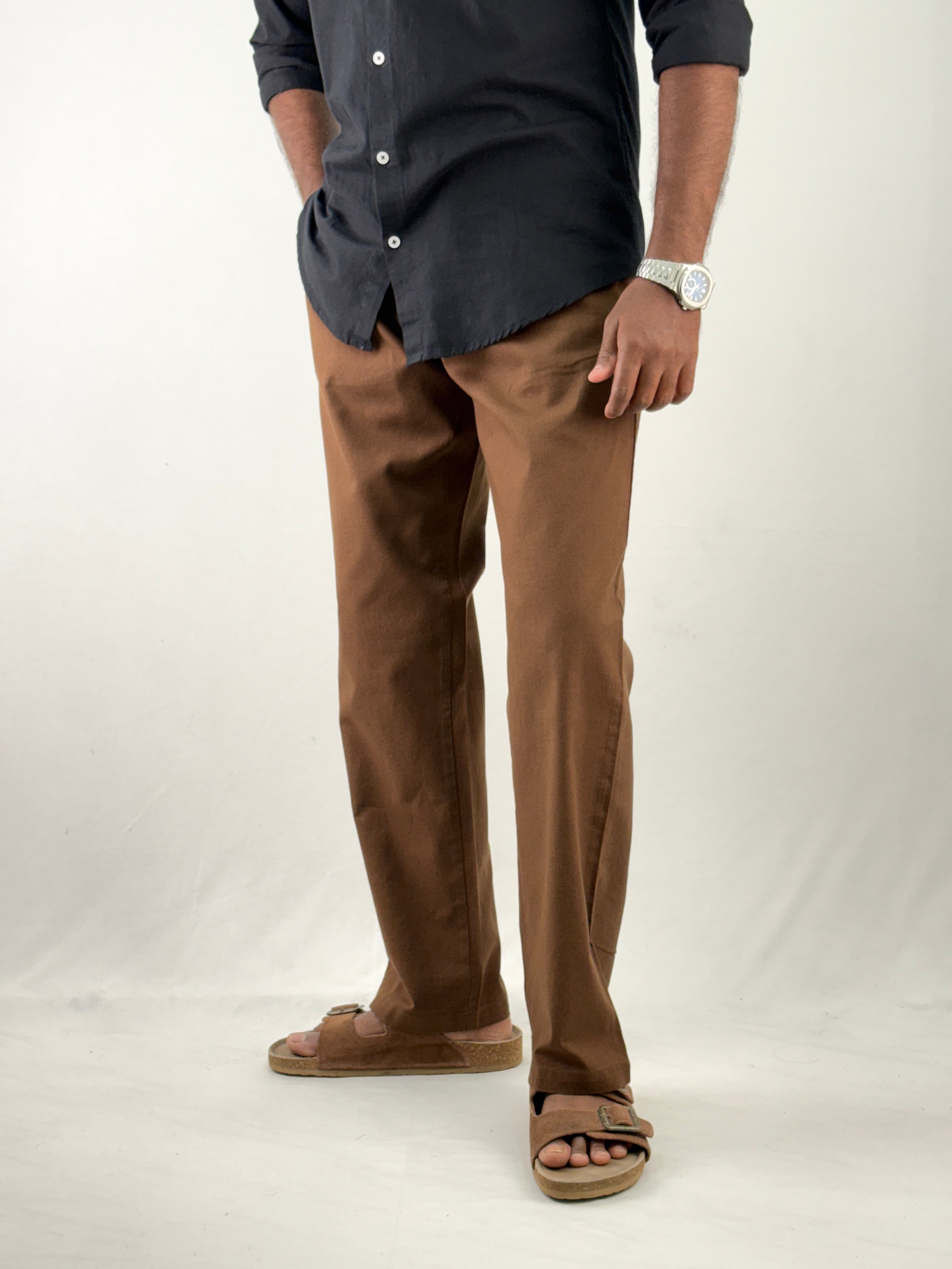 Brown Relaxed Fit Linen Pant 3