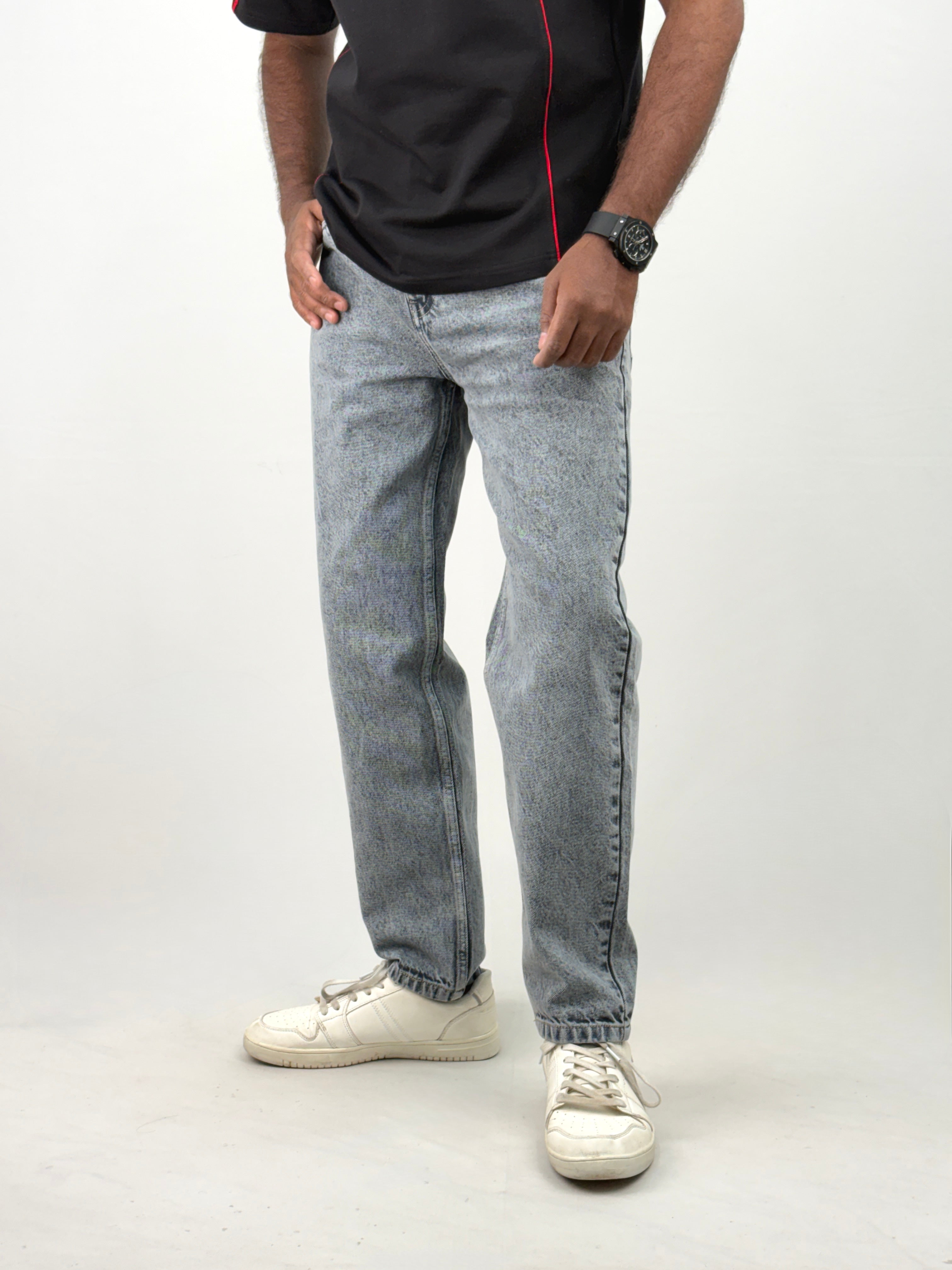 Grey Acid Wash Semi Baggy Jean