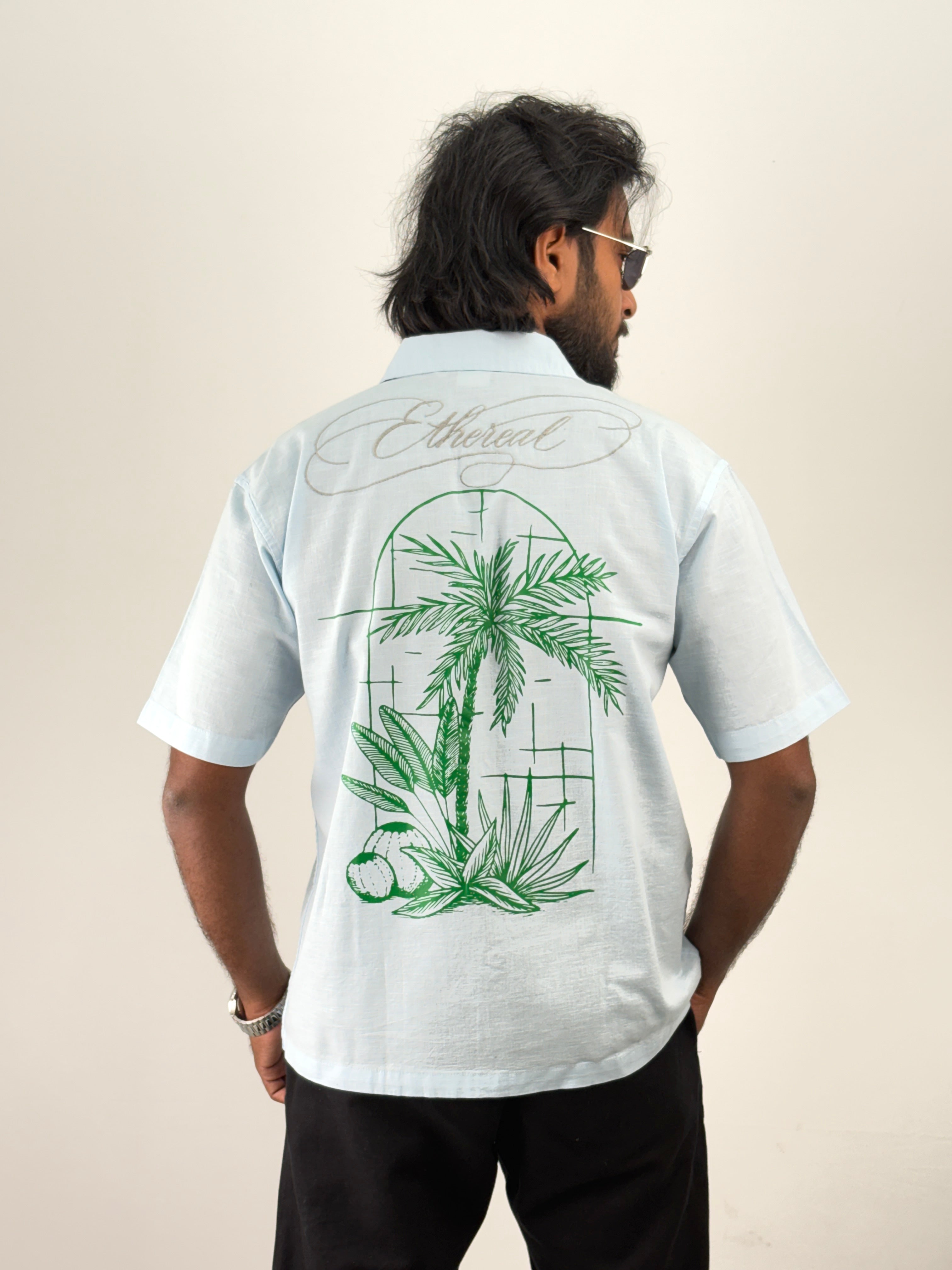 Ice Blue Half Sleeve Embroidery Shirt