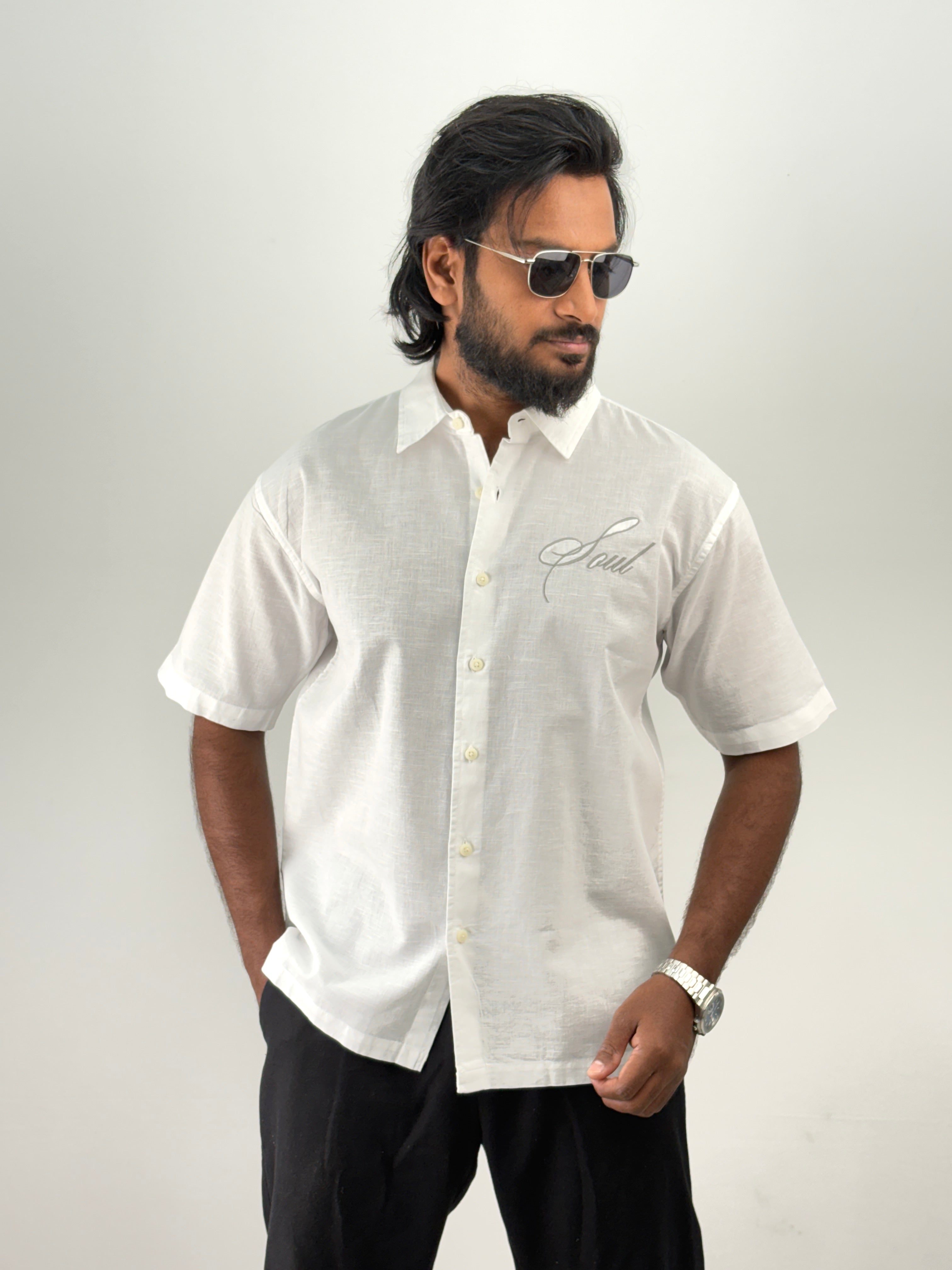 White Half Sleeve Embroidery Shirt