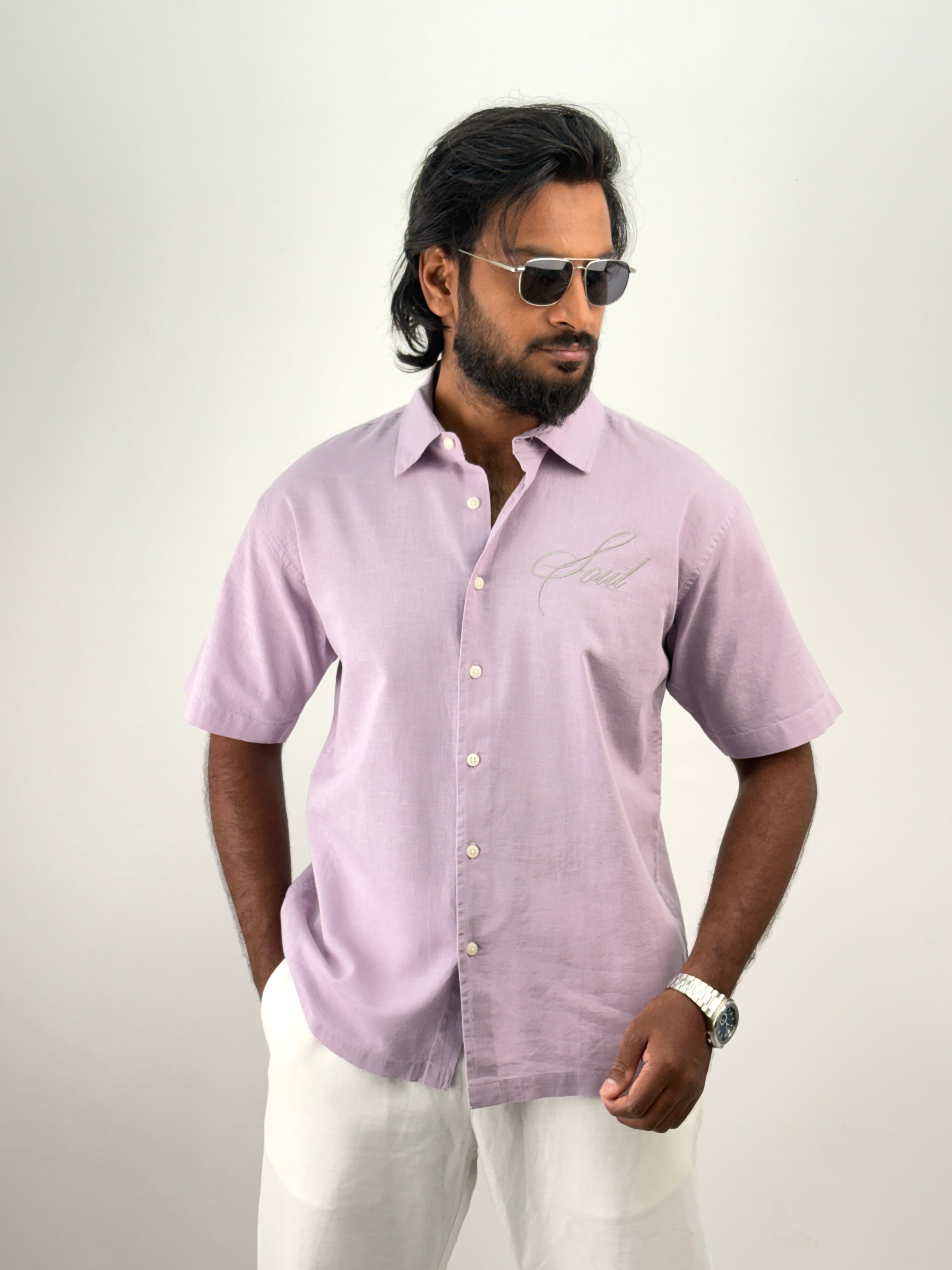 Light Lavender Half Sleeve Embroidery Shirt