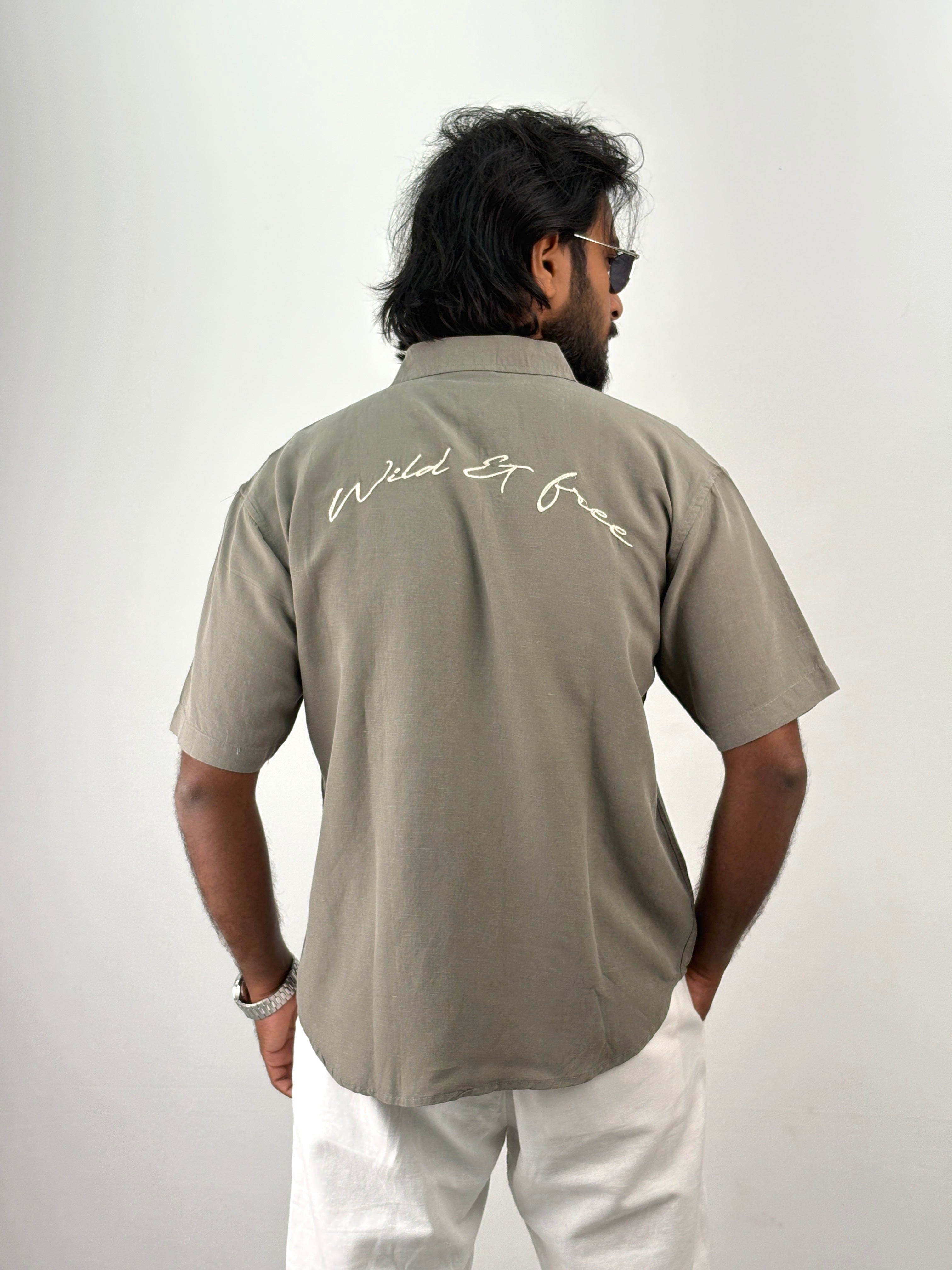 Sage Green Half Sleeve Embroidery Shirt
