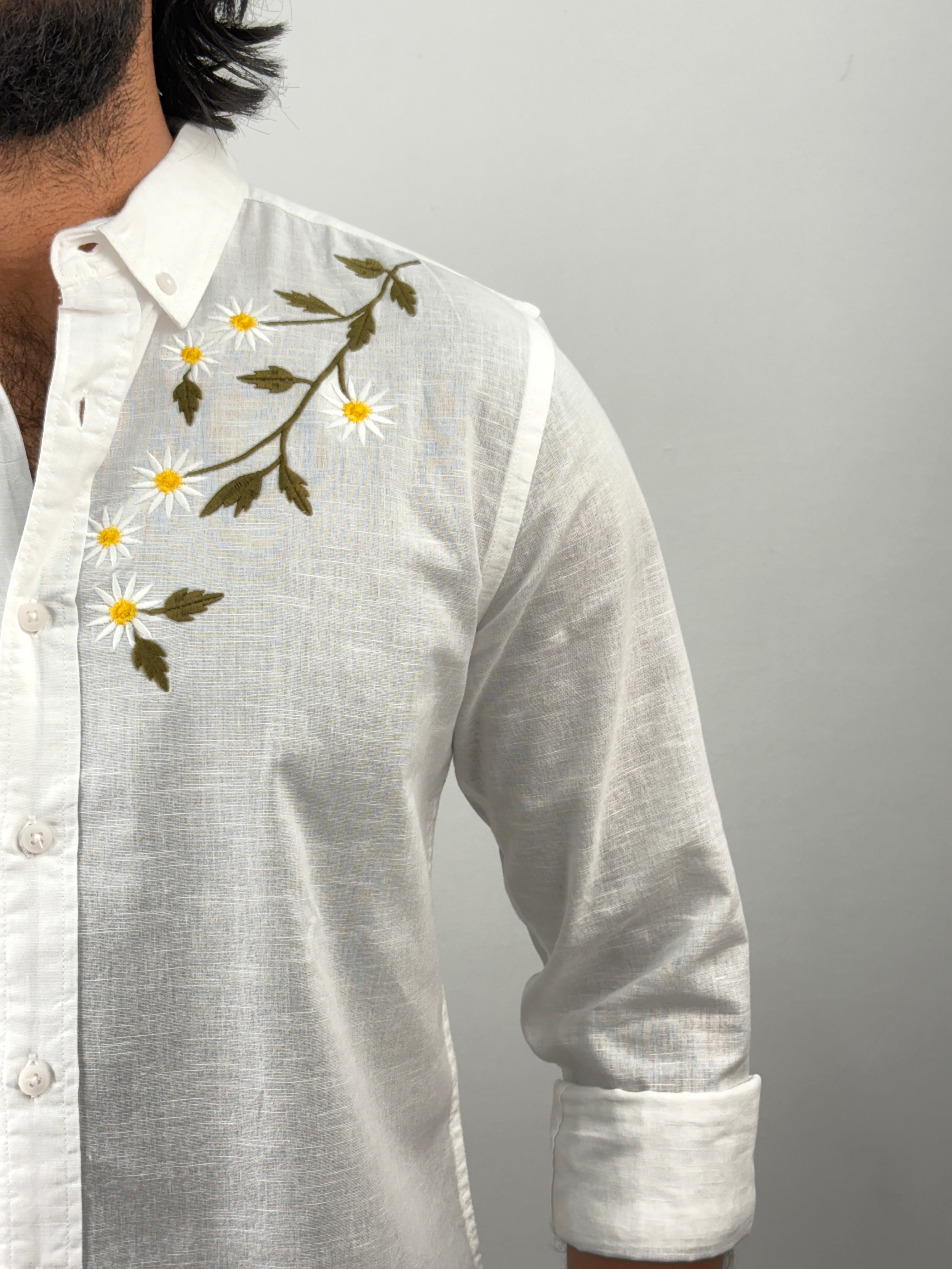 White Linen  Embroidery Shirt