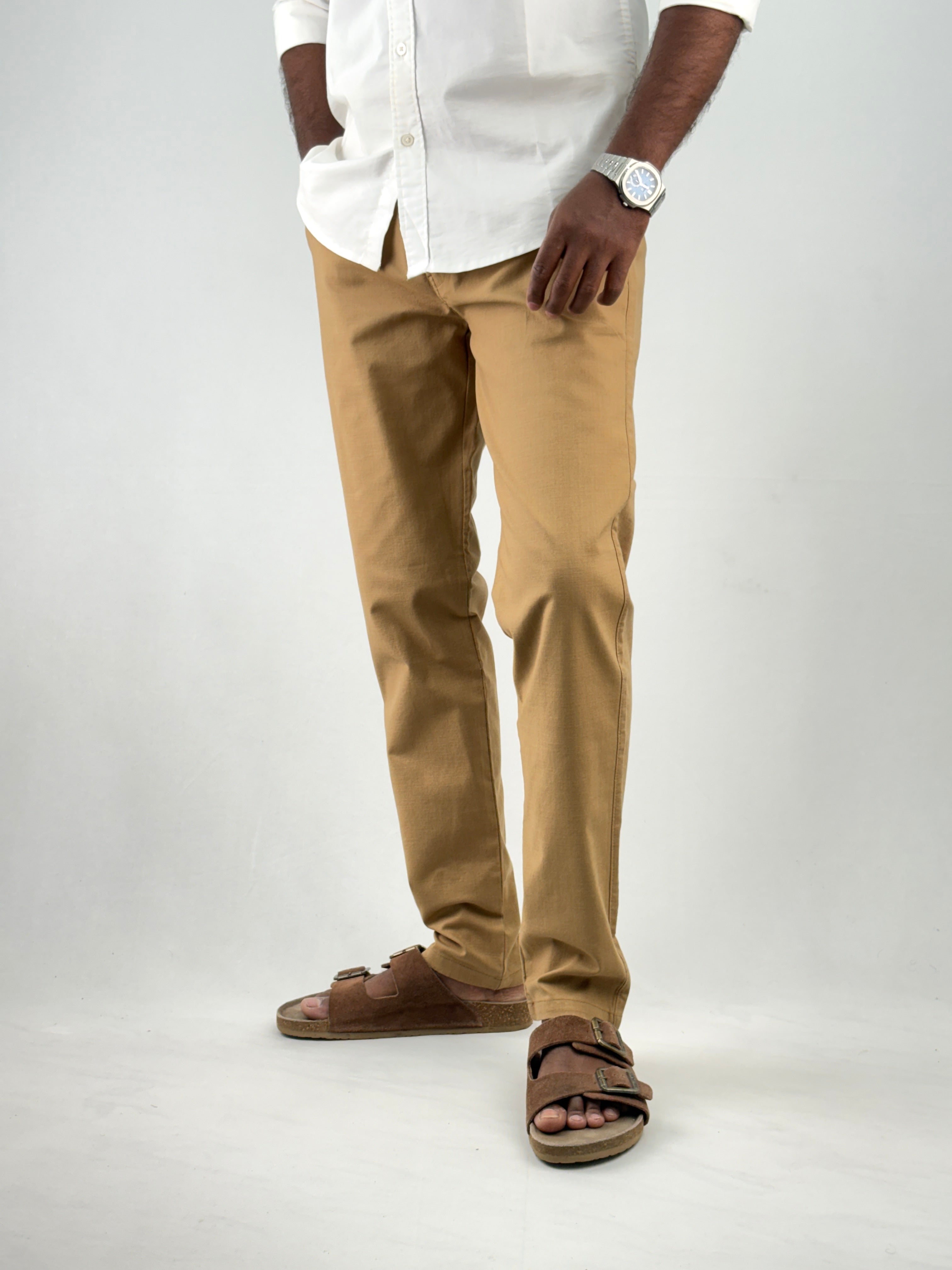 Khaki Slim Fit Linen Pant