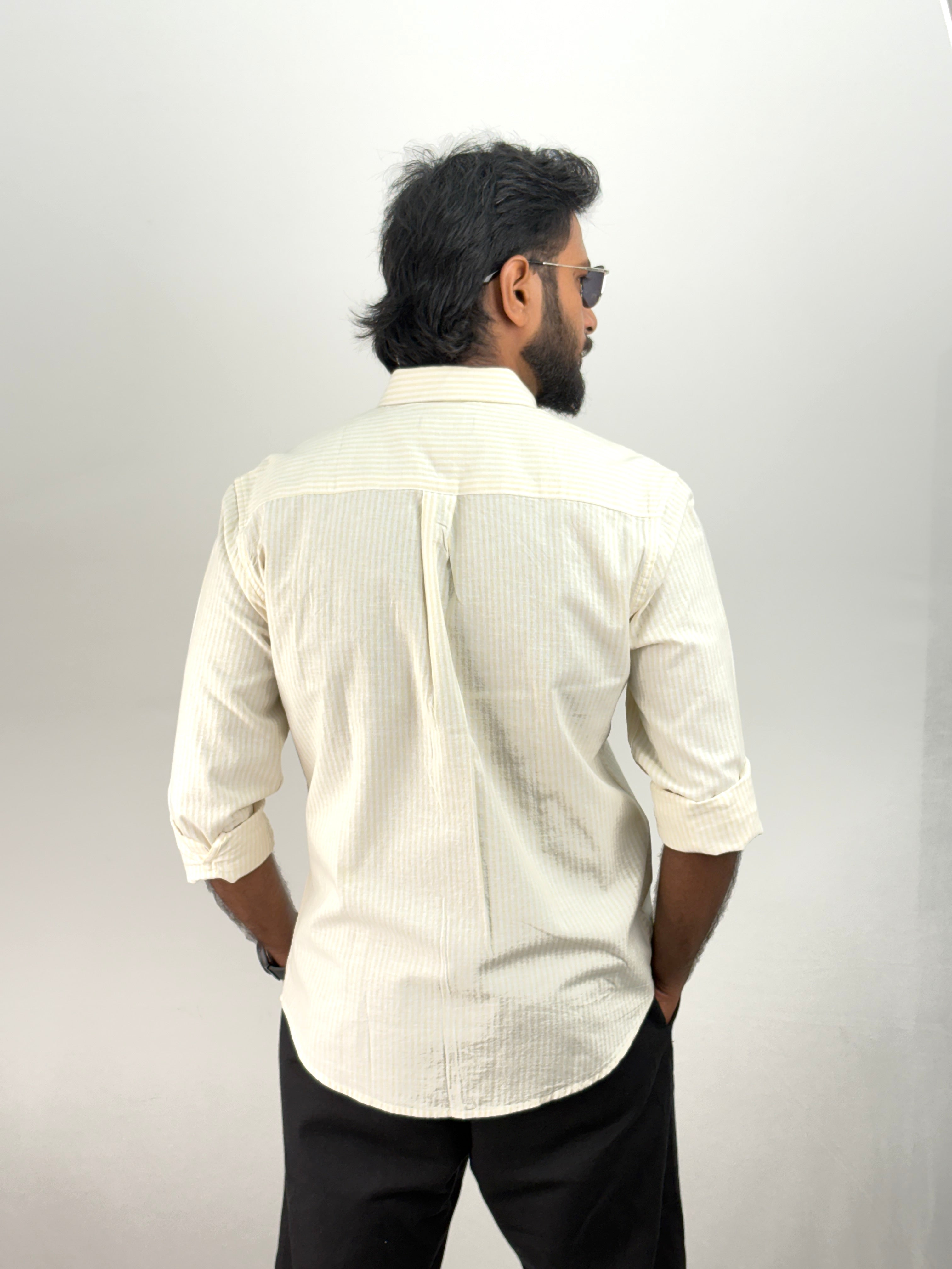 Yellow Old Money Linen Stripe Shirt 1