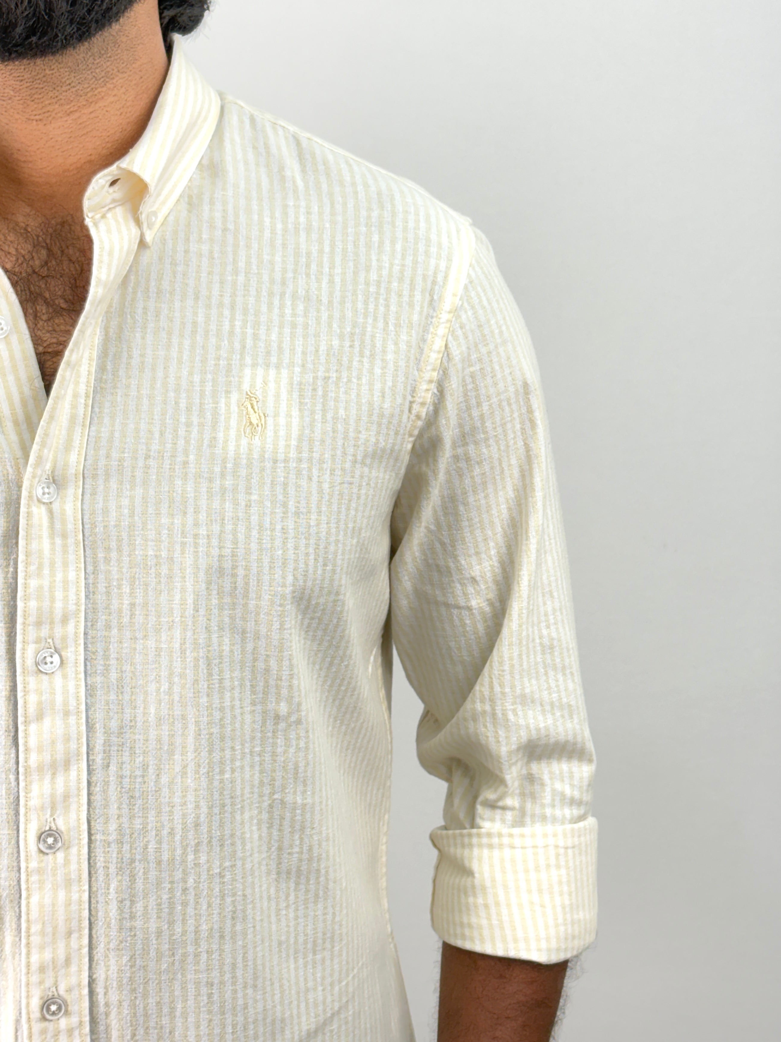 Yellow Old Money Linen Stripe Shirt 1