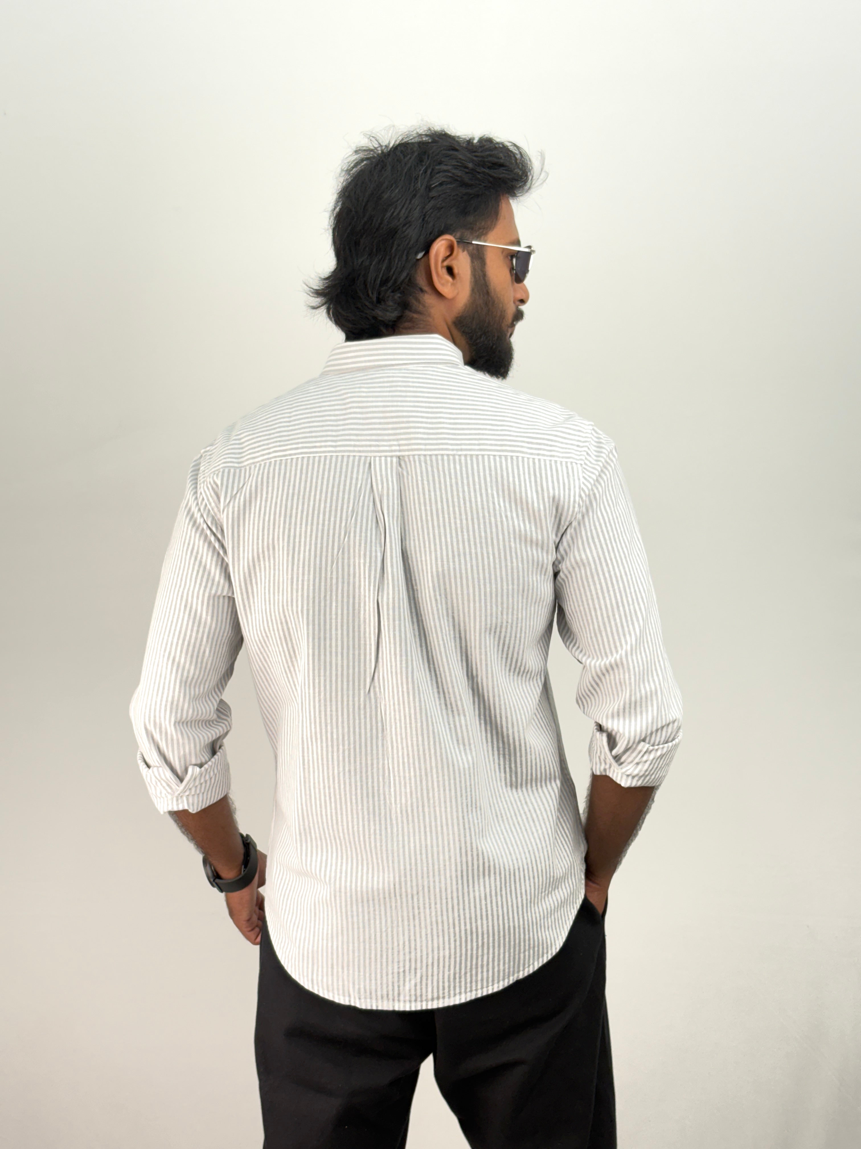 Grey Old Money Linen Stripe Shirt 1