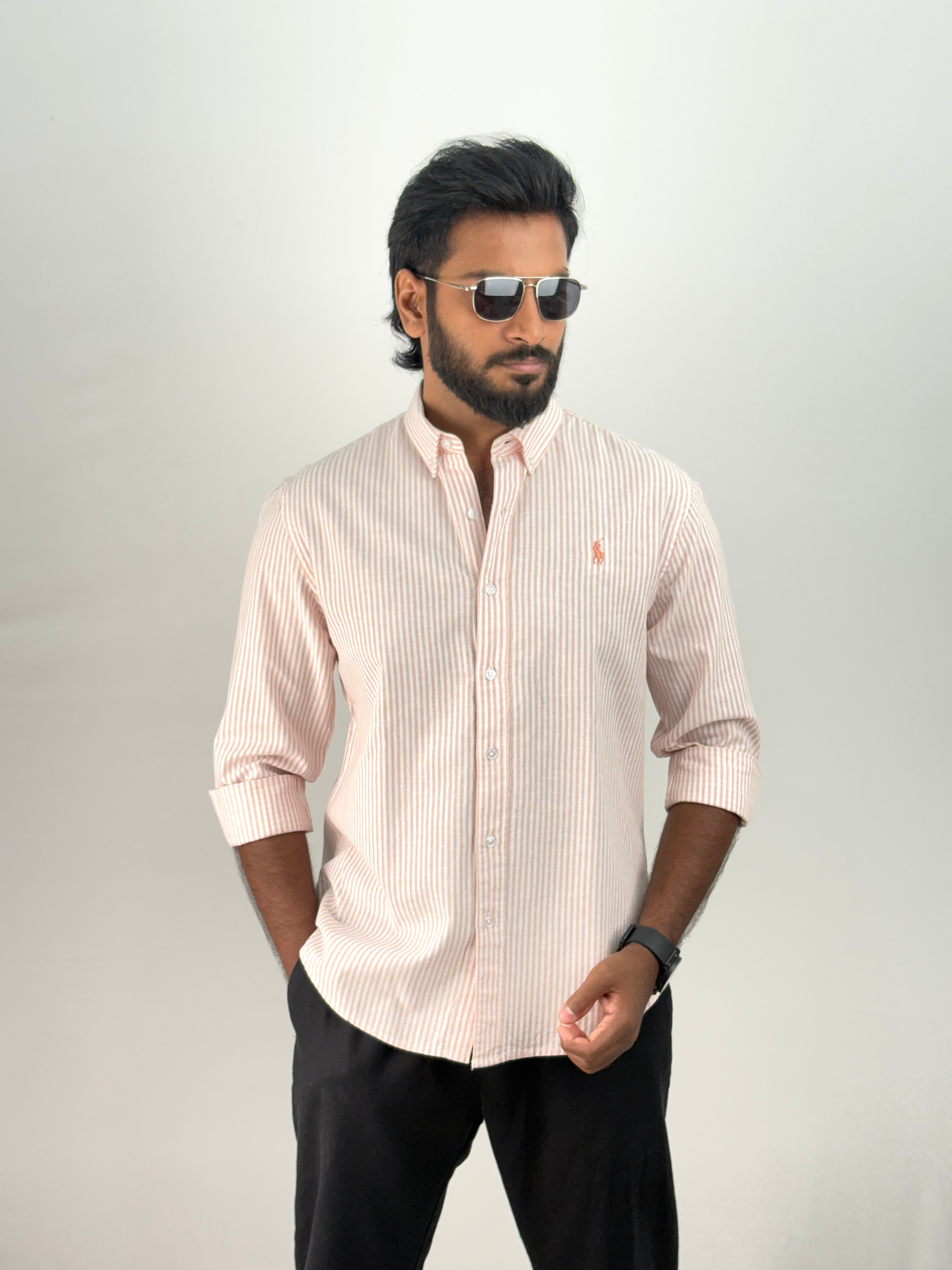 Cherry Old Money Linen Stripe Shirt 1