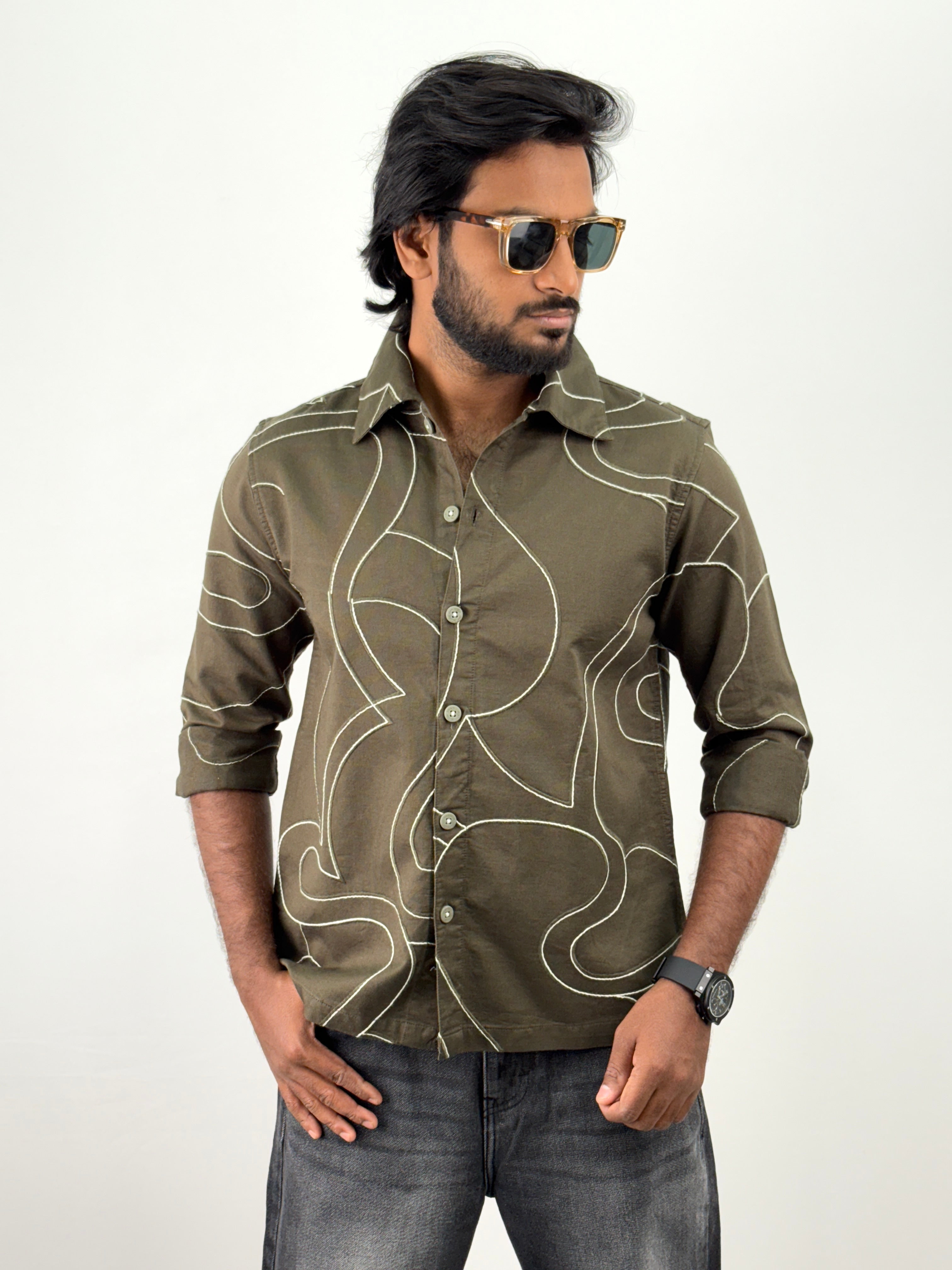 Dark Olive Embroidery Shacket