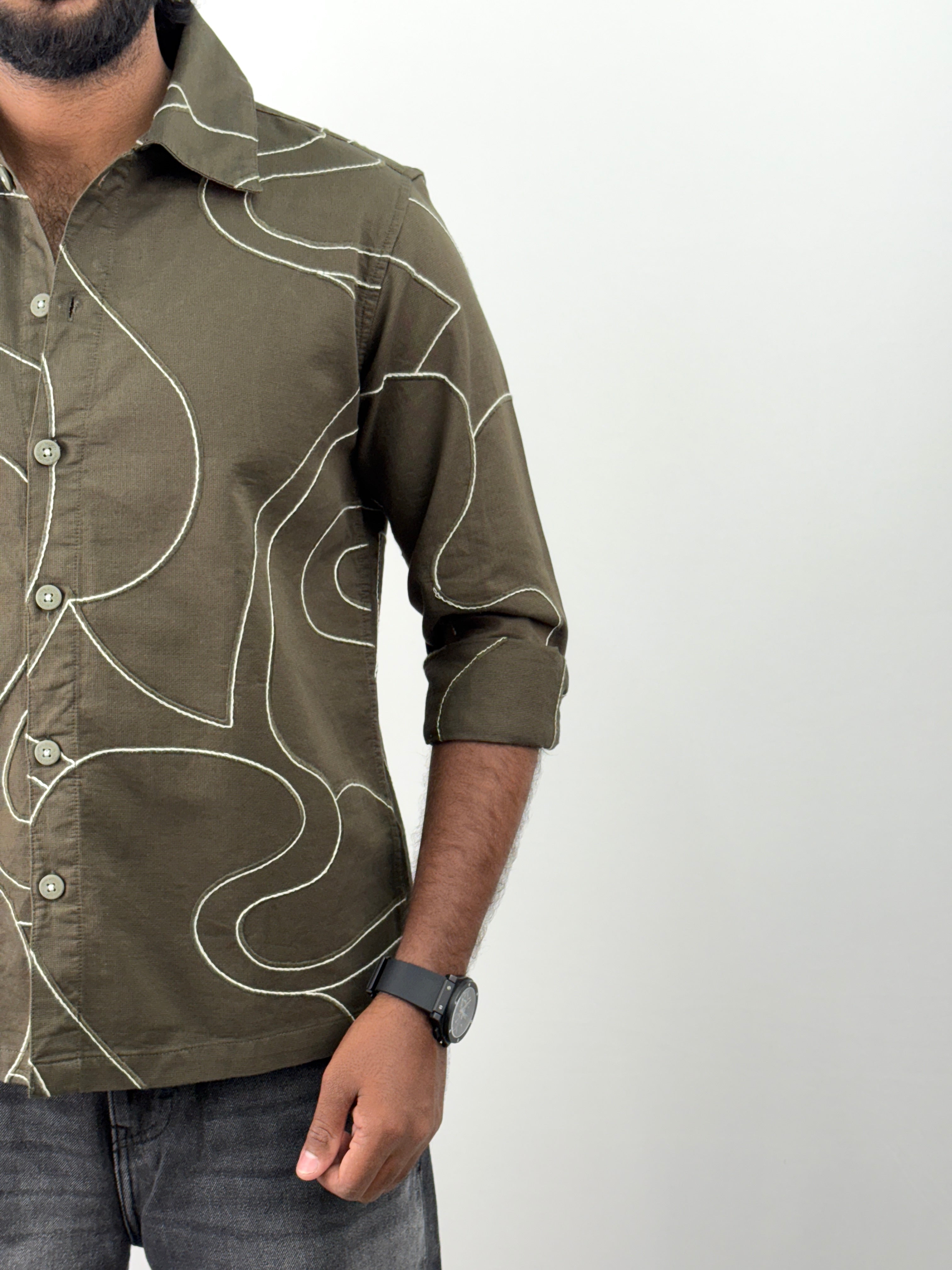 Dark Olive Embroidery Shacket