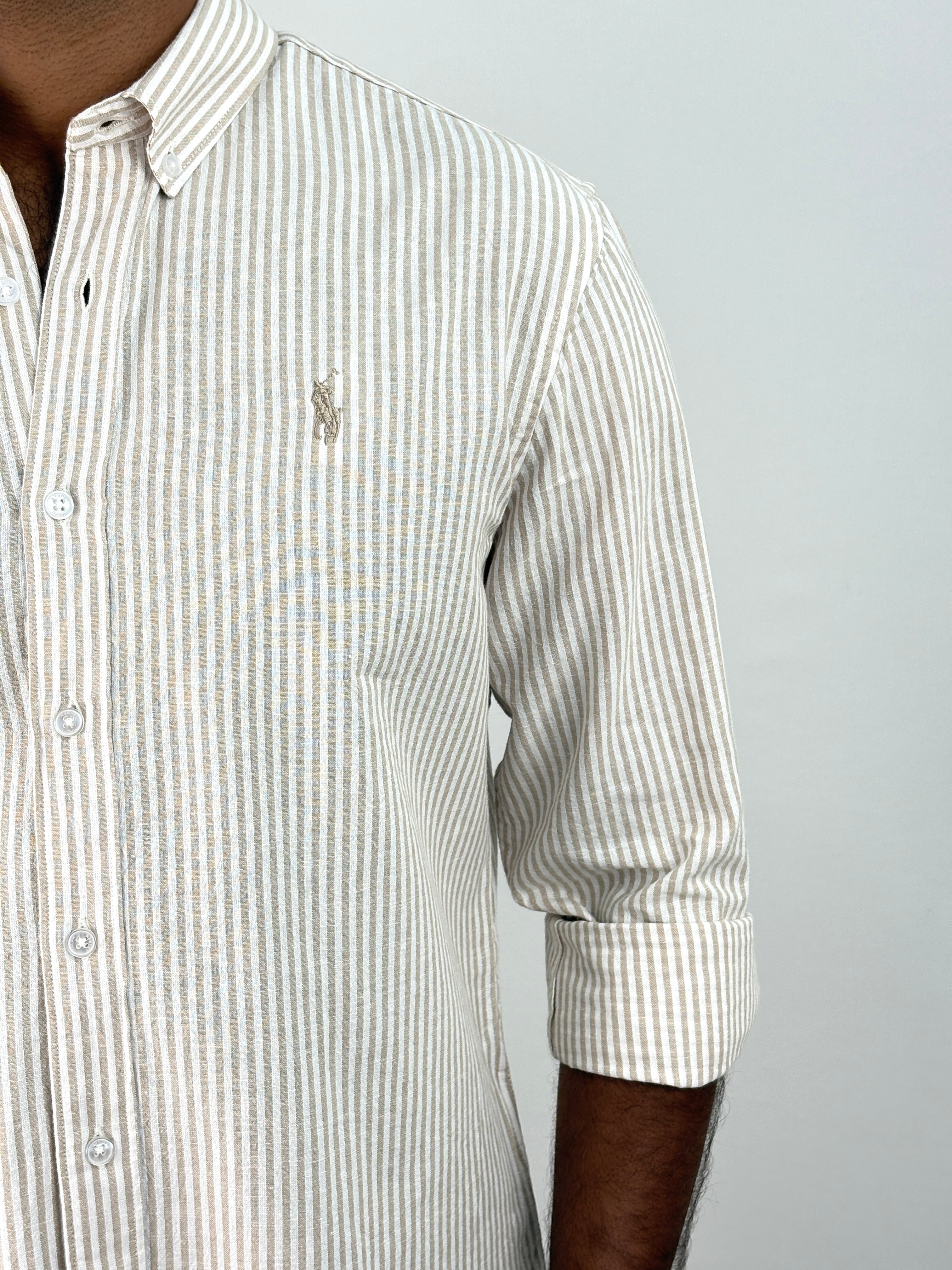 Beige Old Money Linen Stripe Shirt 1