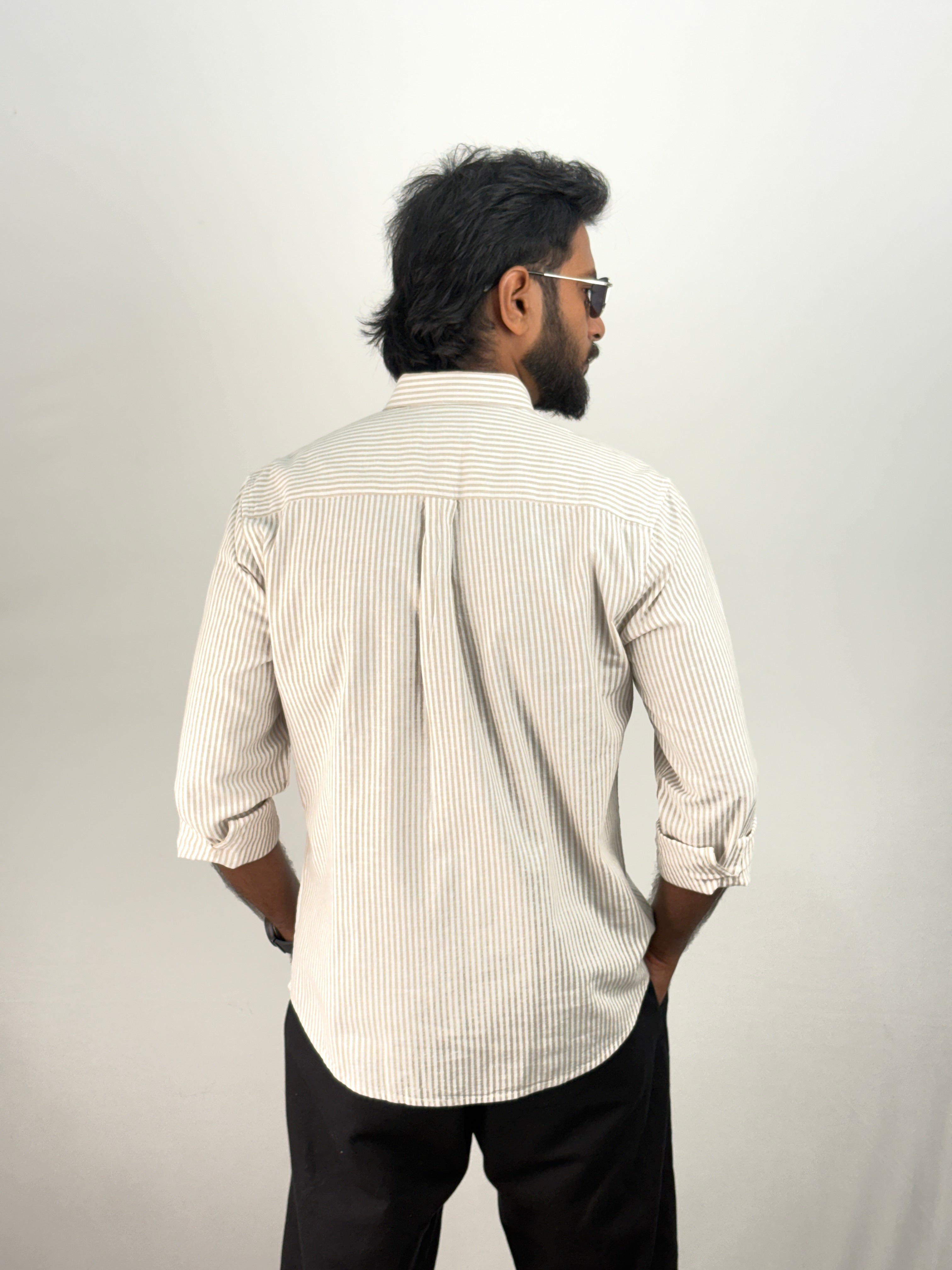 Beige Old Money Linen Stripe Shirt 1