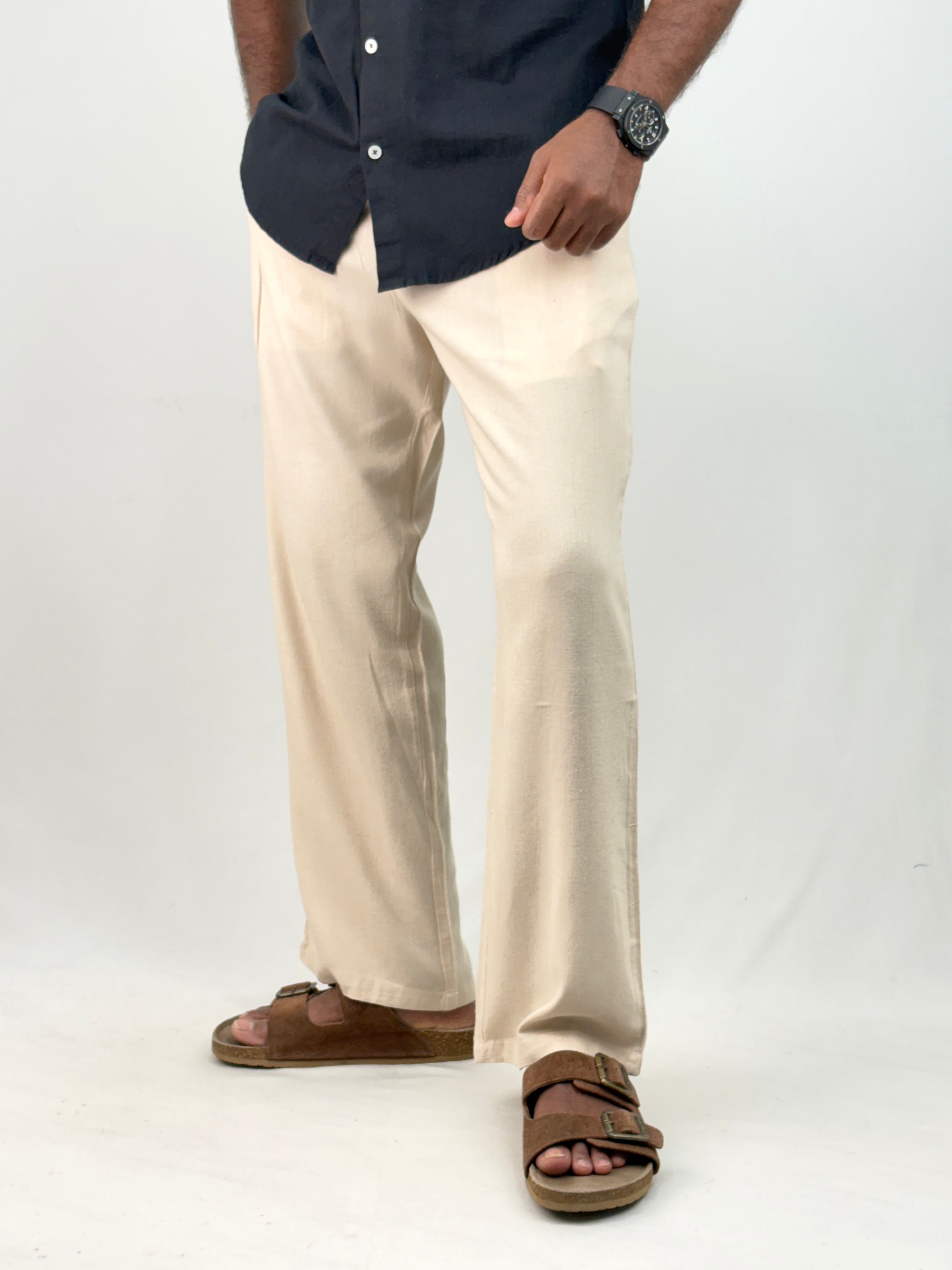 Beige Relaxed Fit Linen Pant 5