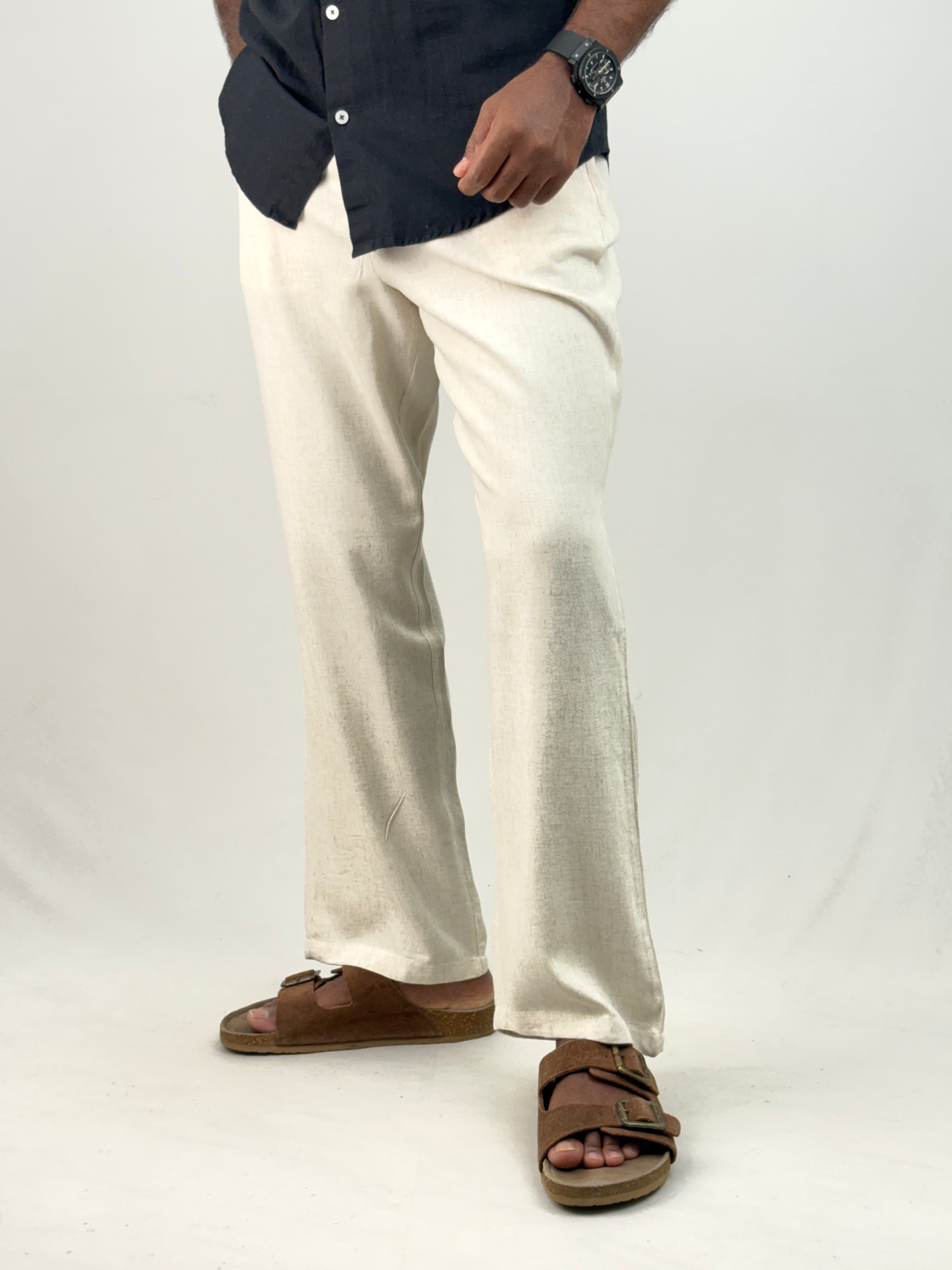 Cream Relaxed Fit Linen Pant 5