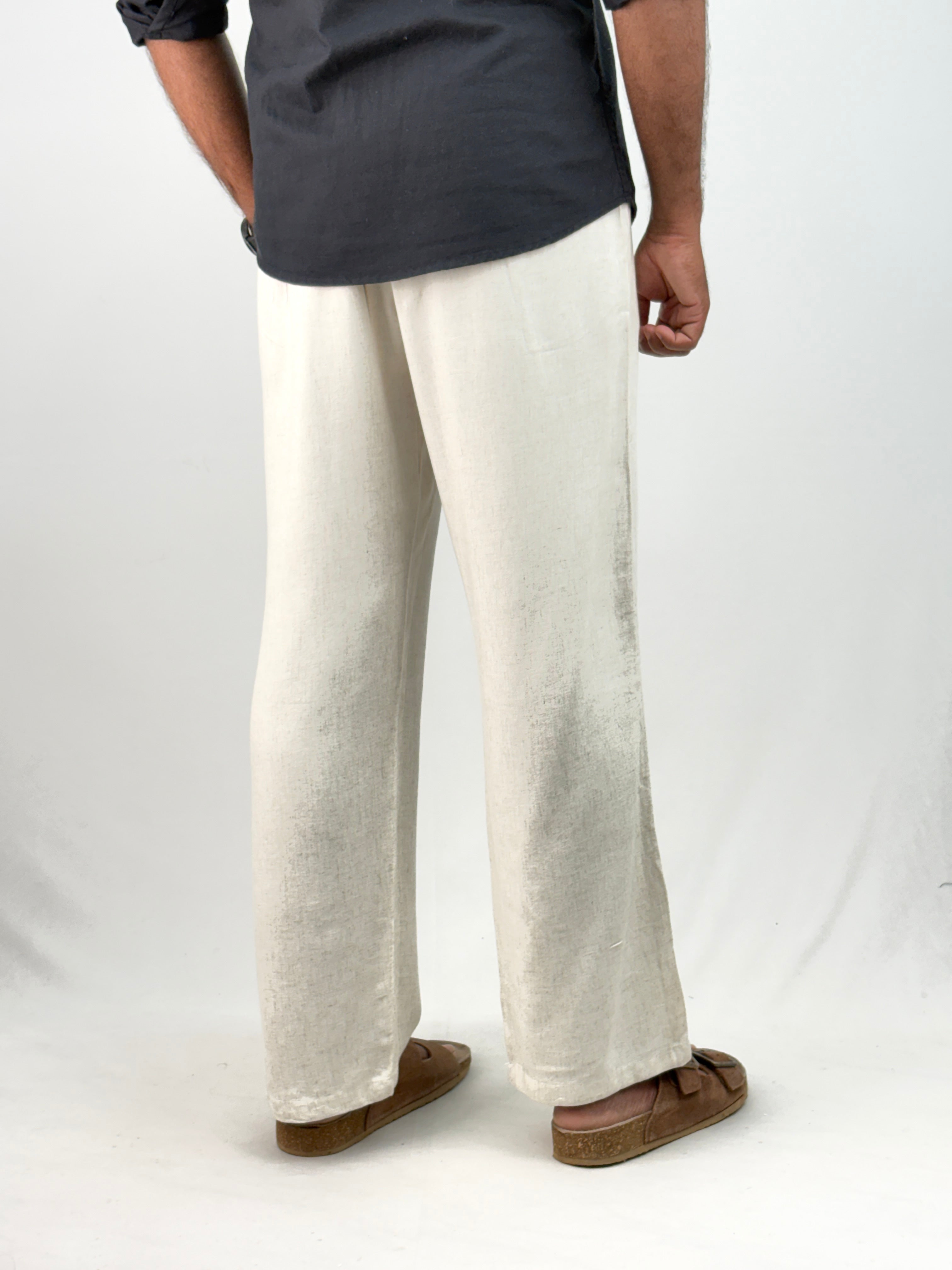 Cream Relaxed Fit Linen Pant 5