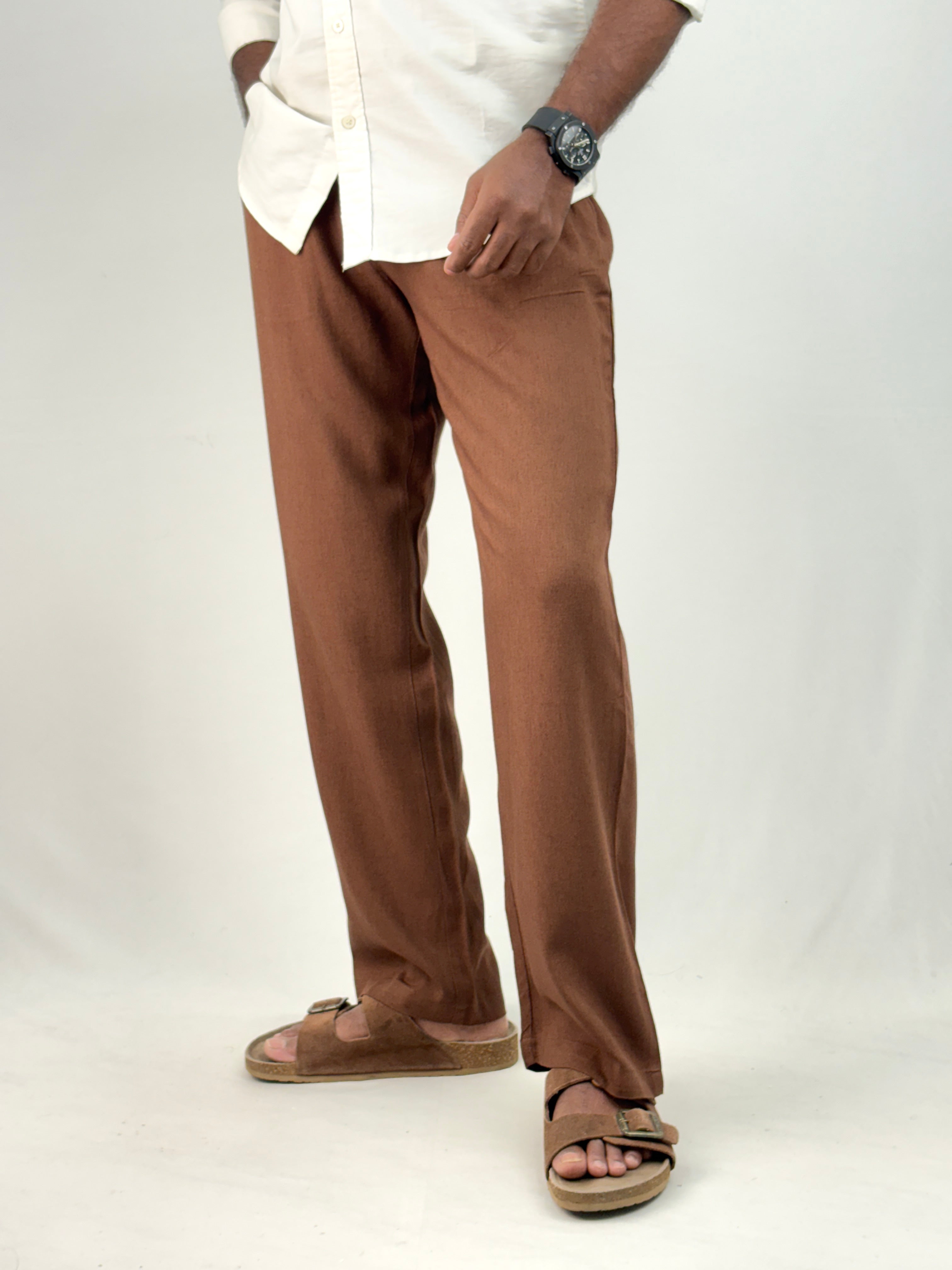 Brown Relaxed Fit Linen Pant 5