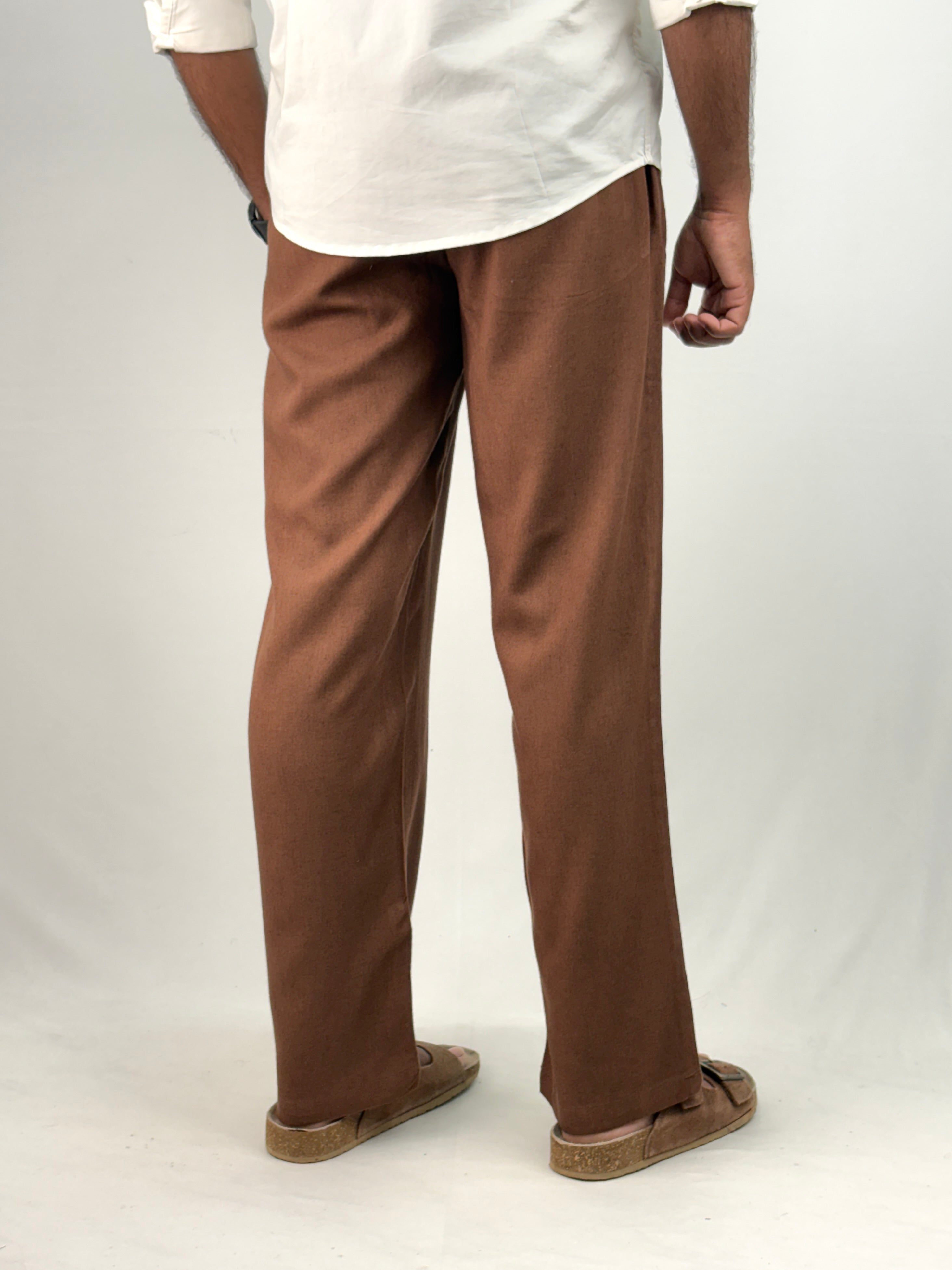 Brown Relaxed Fit Linen Pant 5