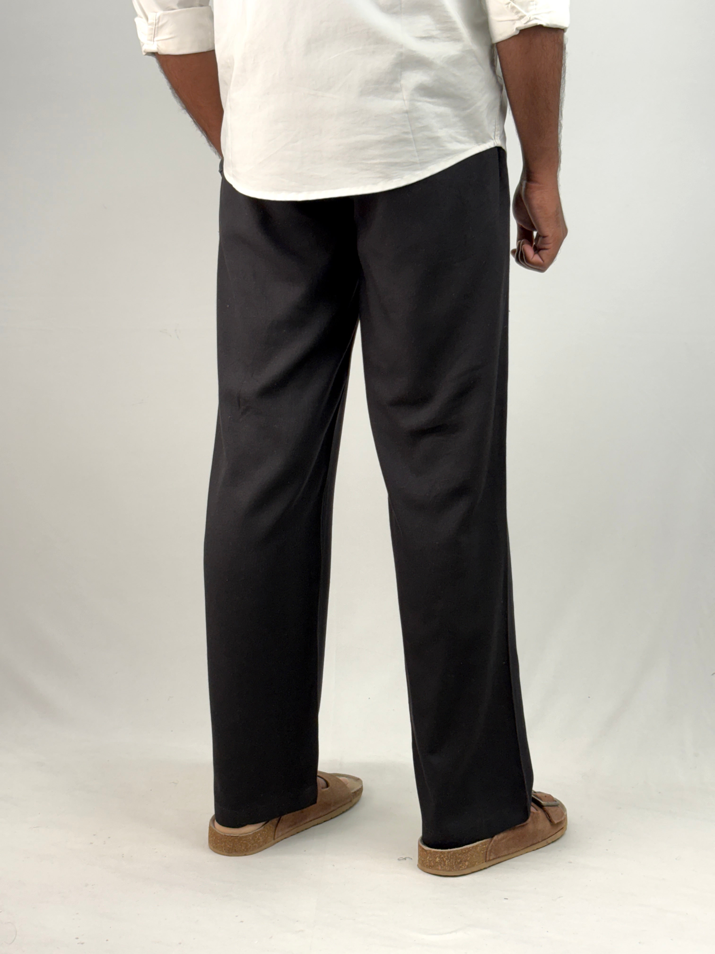 Black Relaxed Fit Linen Pant 5