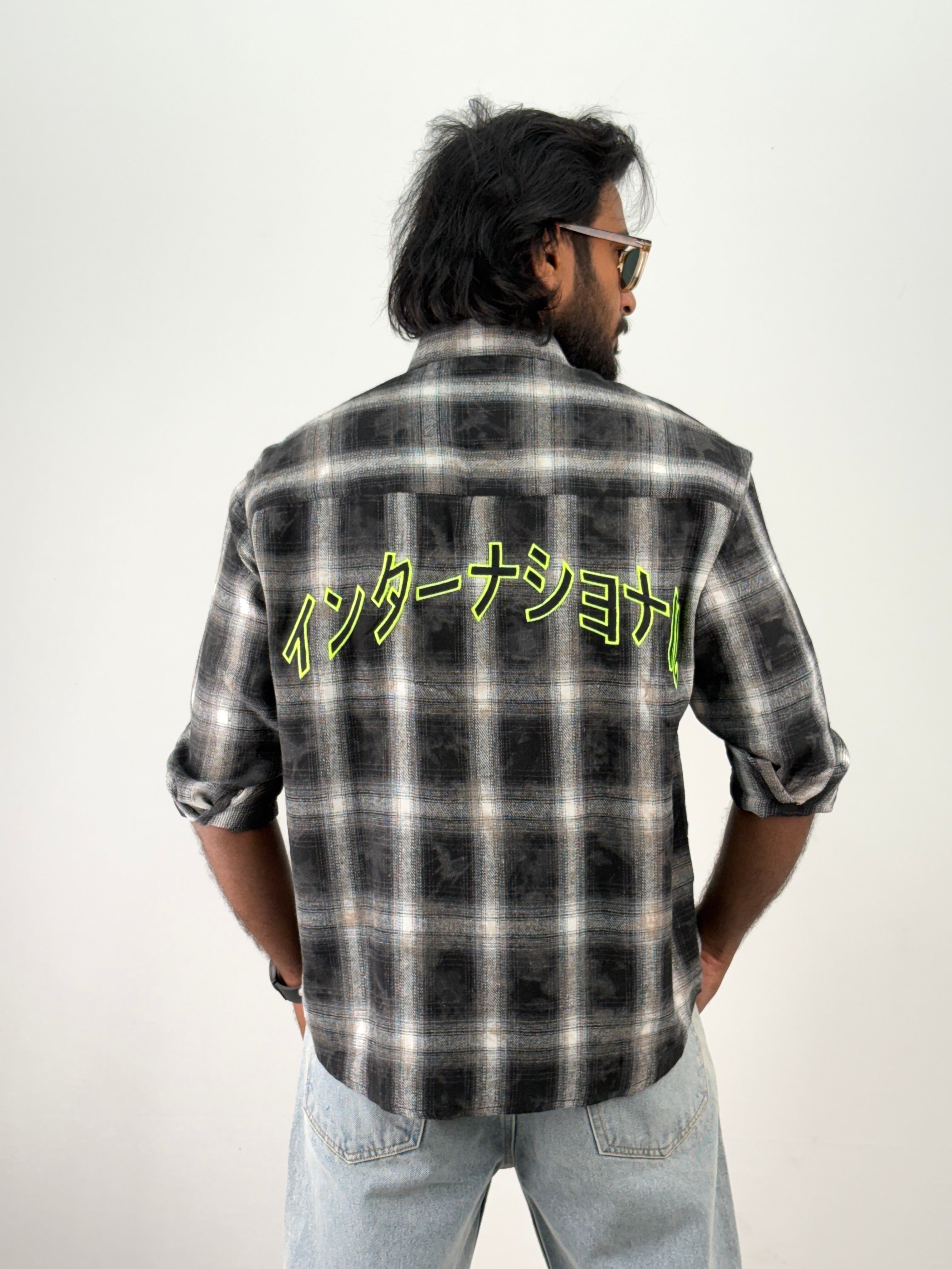 Black Acid Wash Flannel Shirt