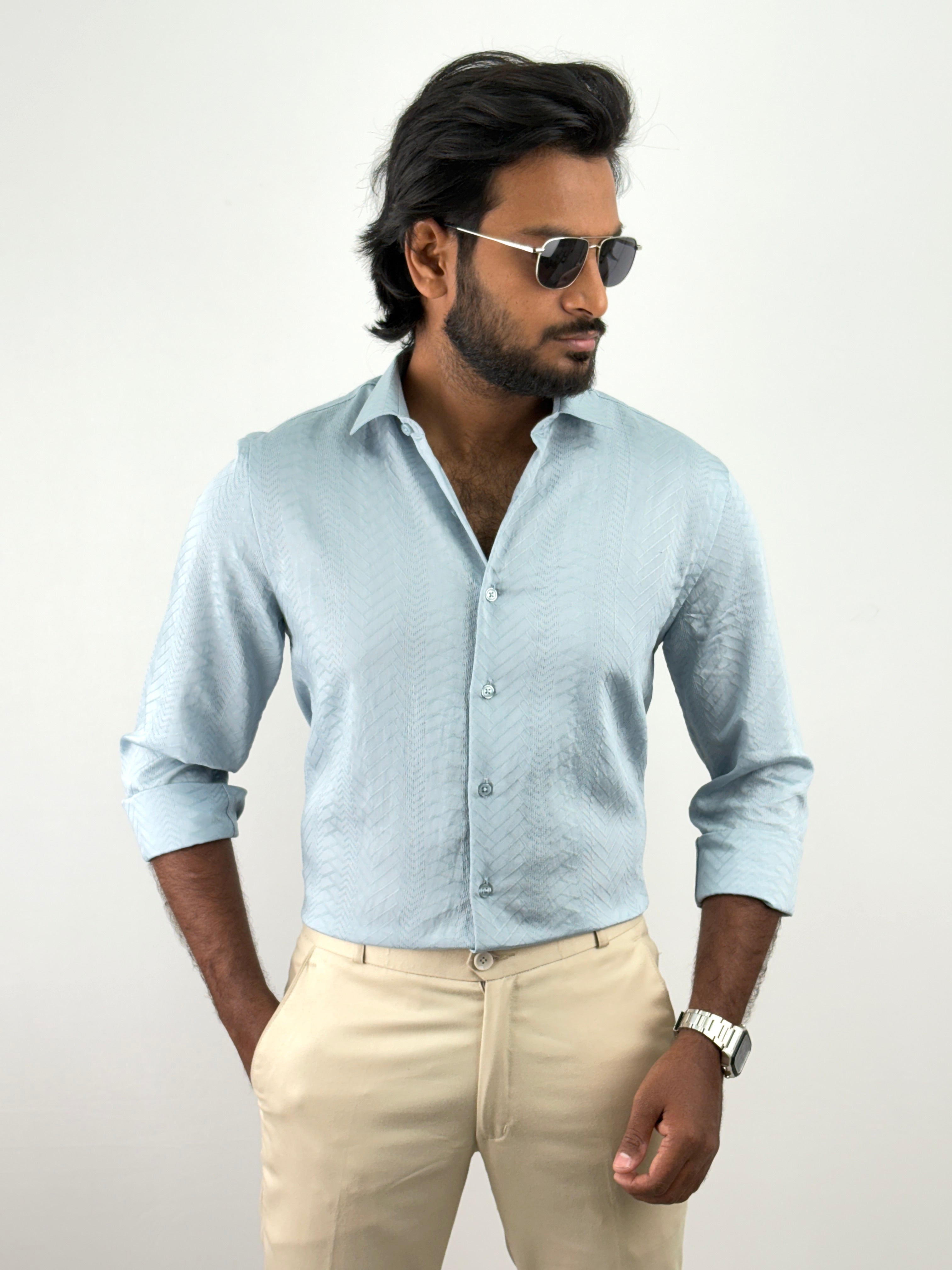 Powder Blue Self Textured Shirt