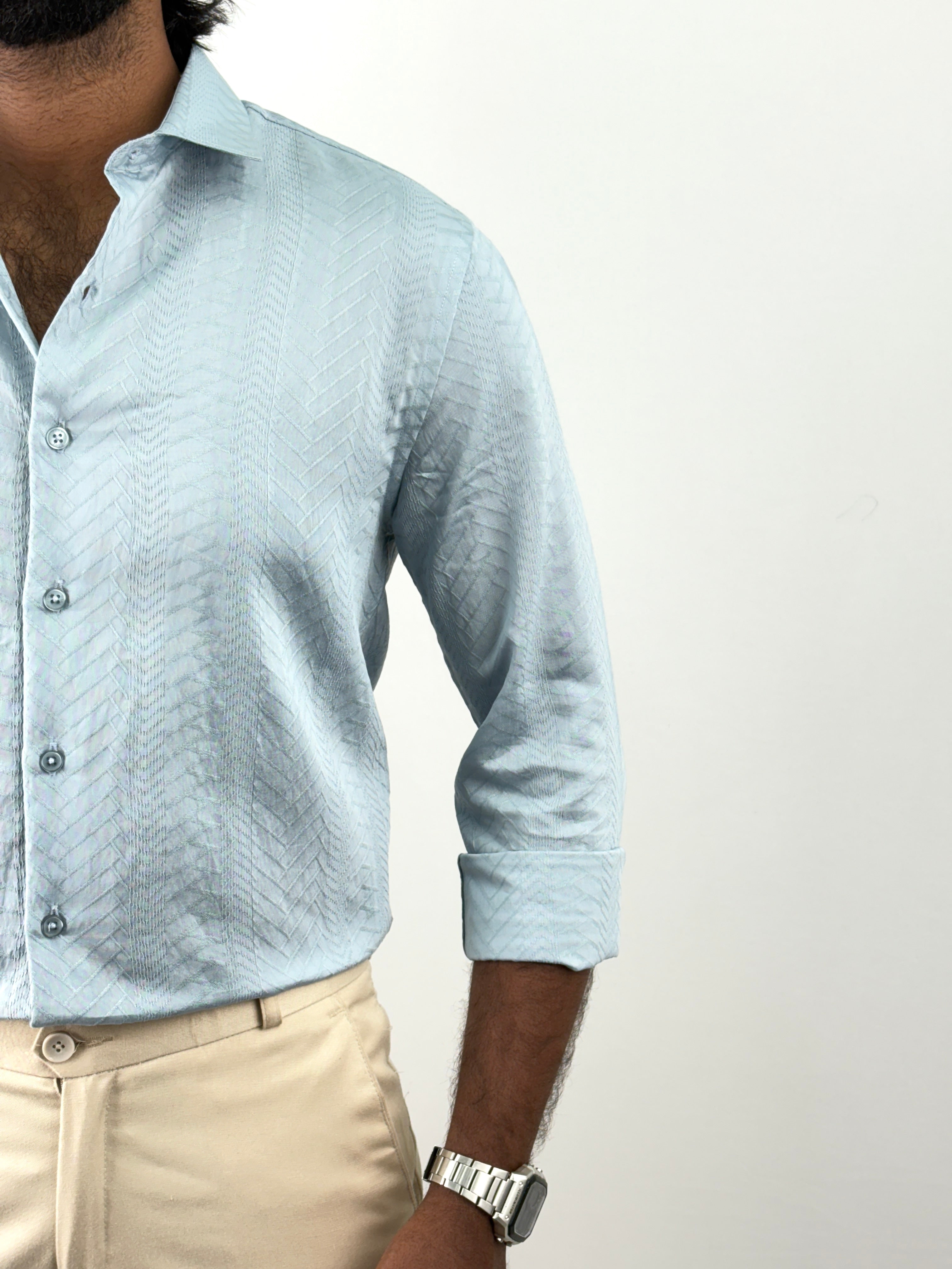 Powder Blue Self Textured Shirt