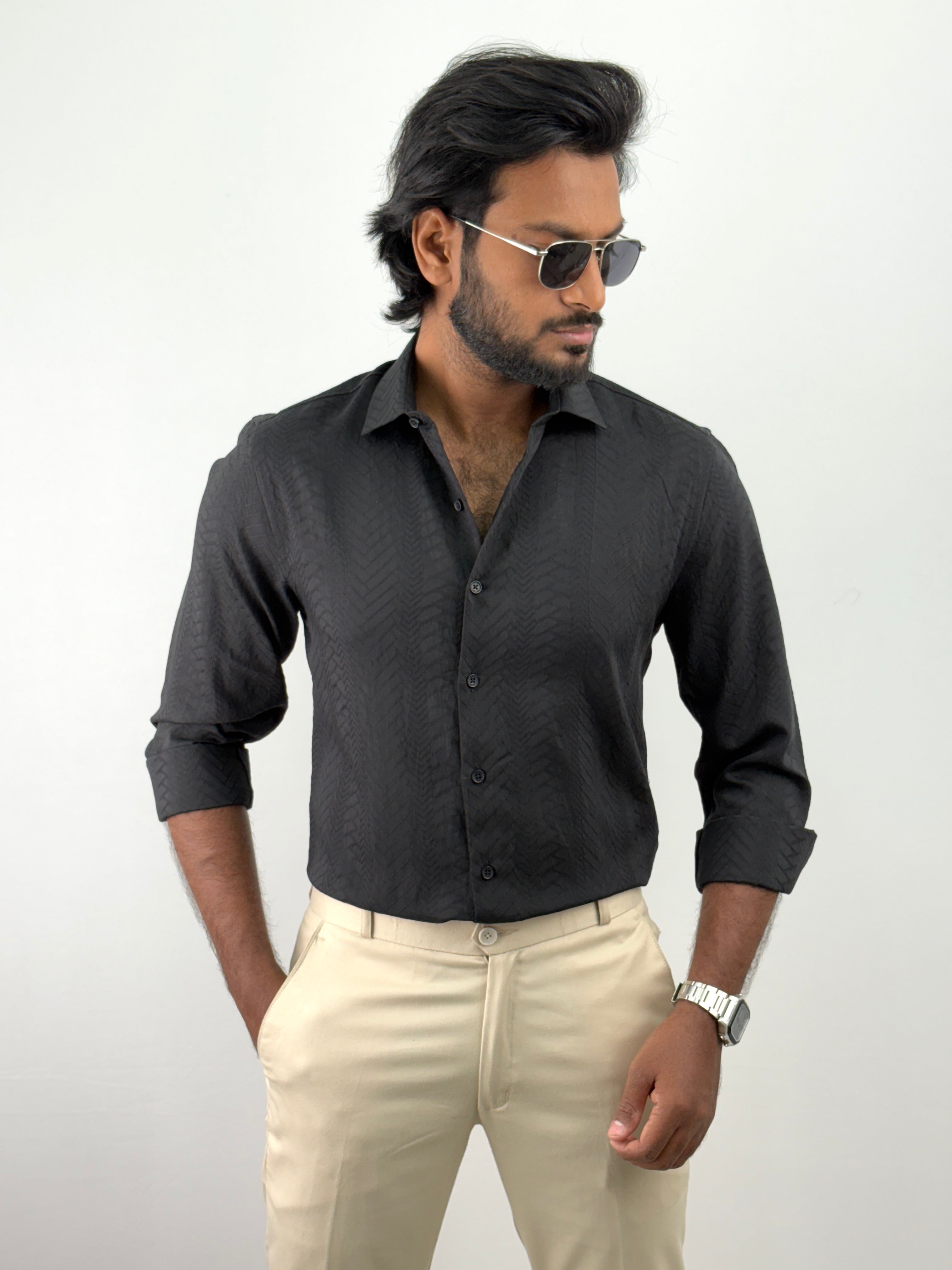 Black Self Textured Shirt
