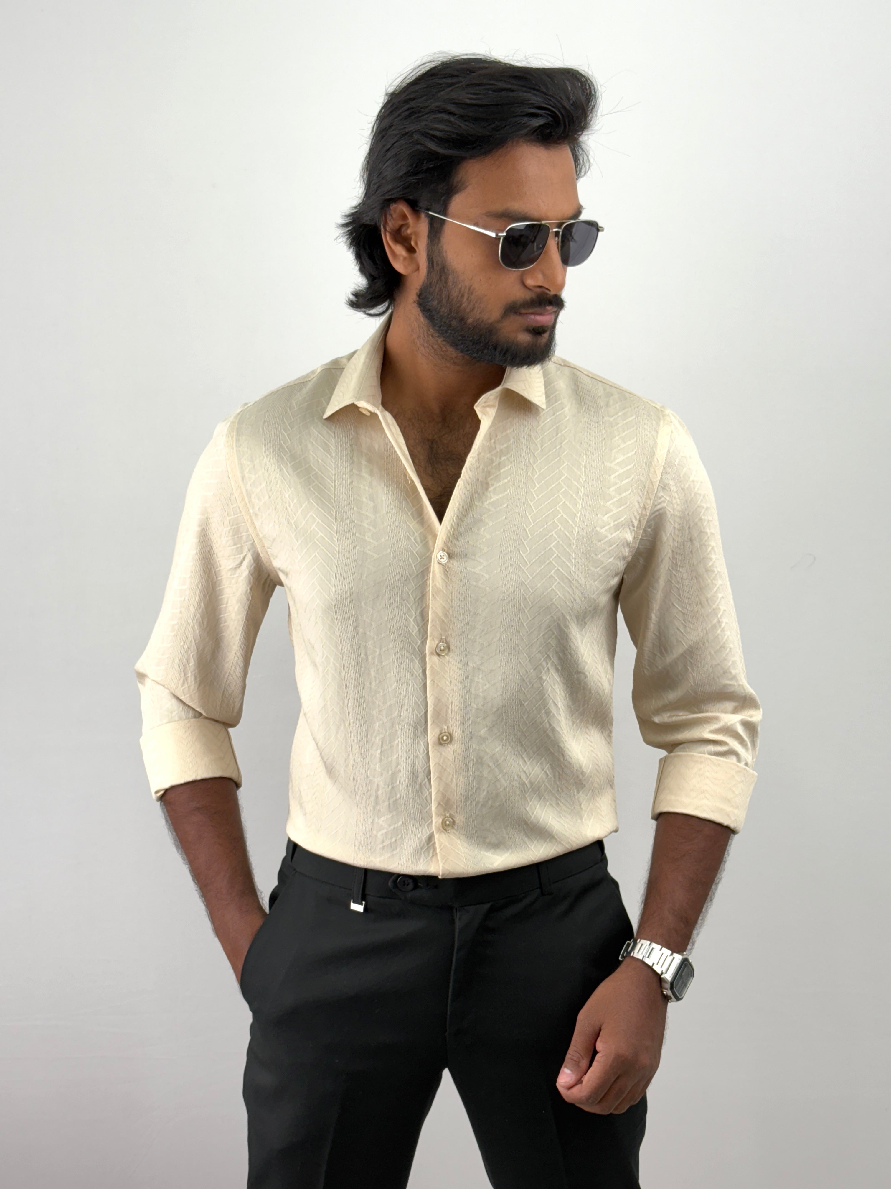 Cream Self Textured Shirt