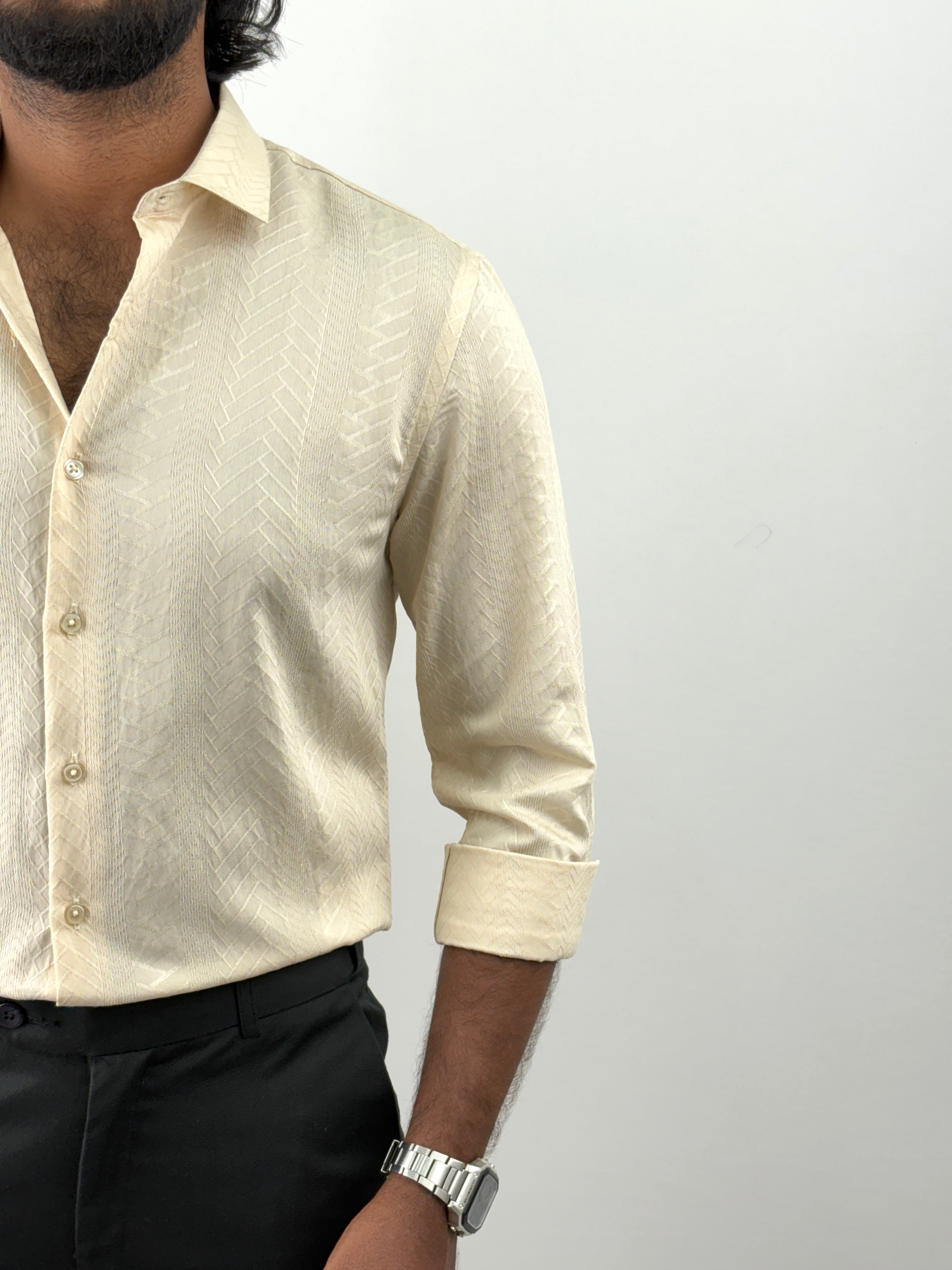 Cream Self Textured Shirt