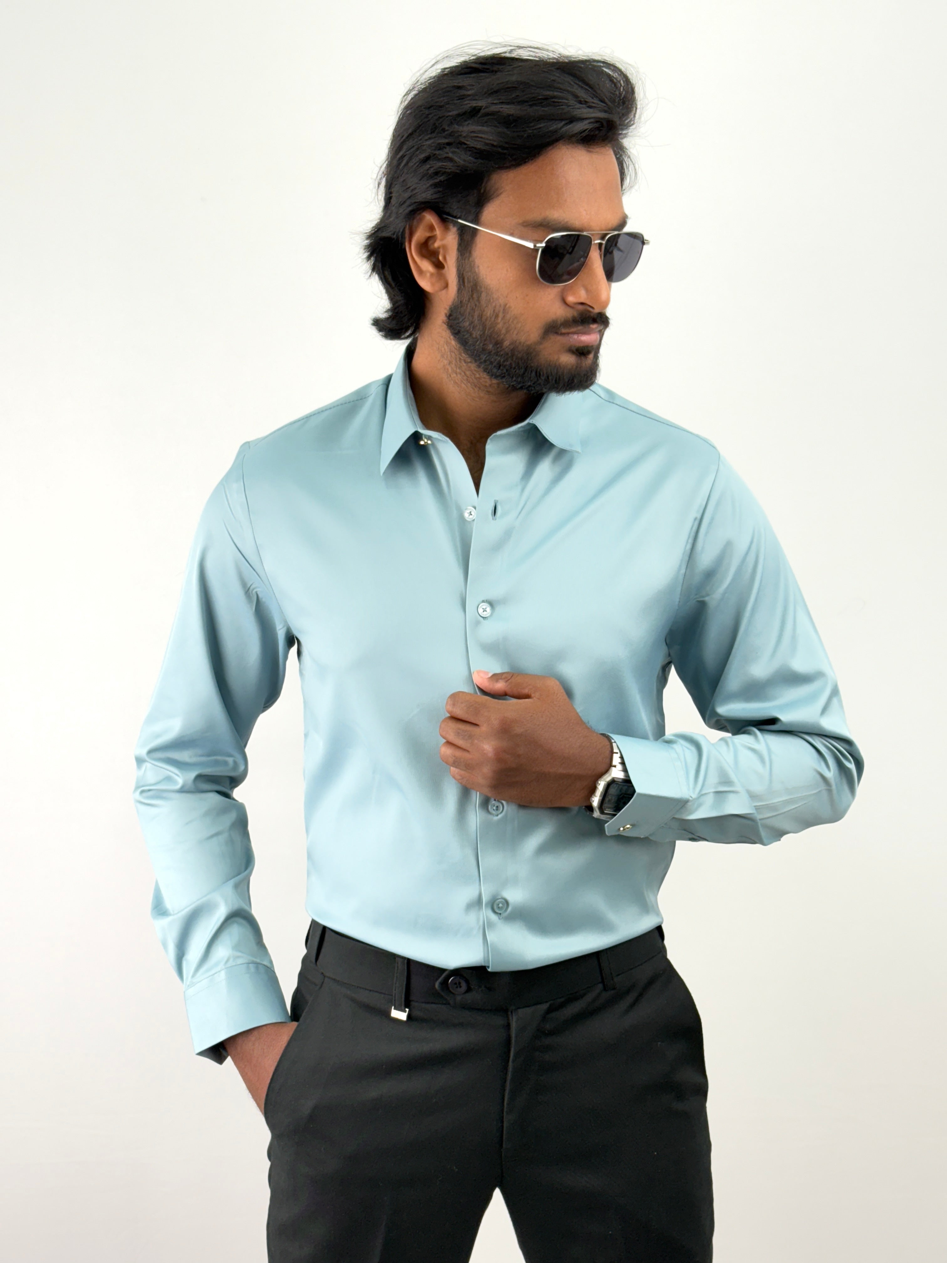 Aqua Green Sateen Shirt