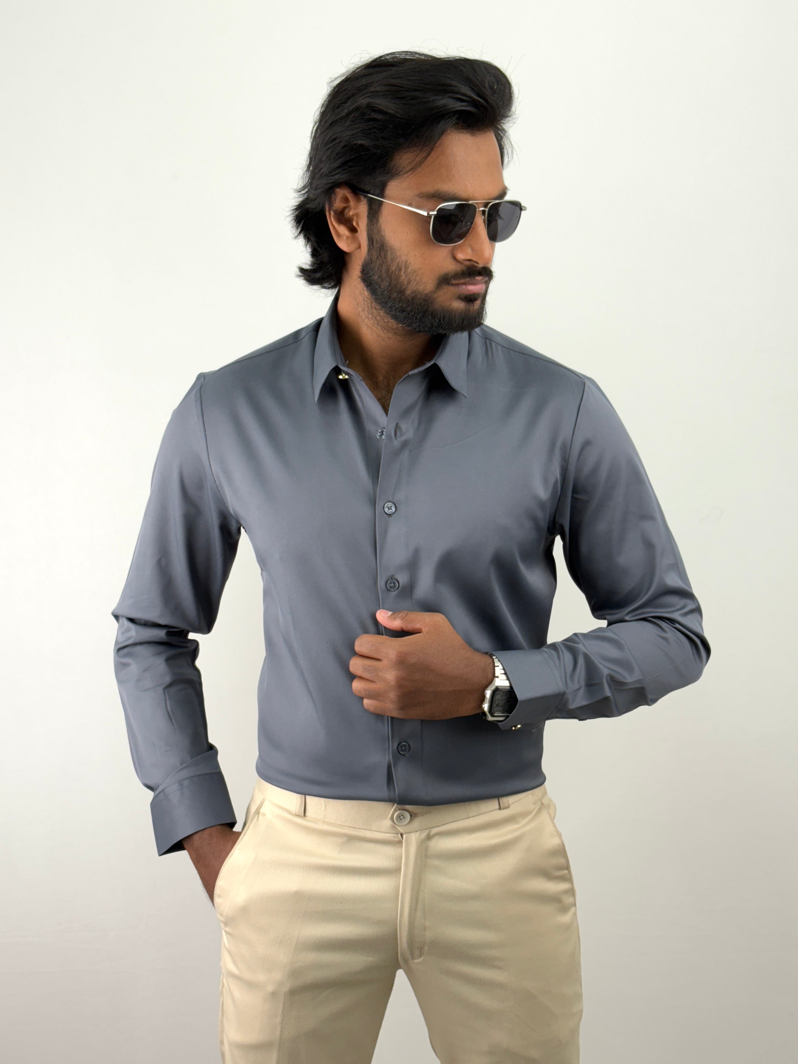 Dark Grey Sateen Shirt