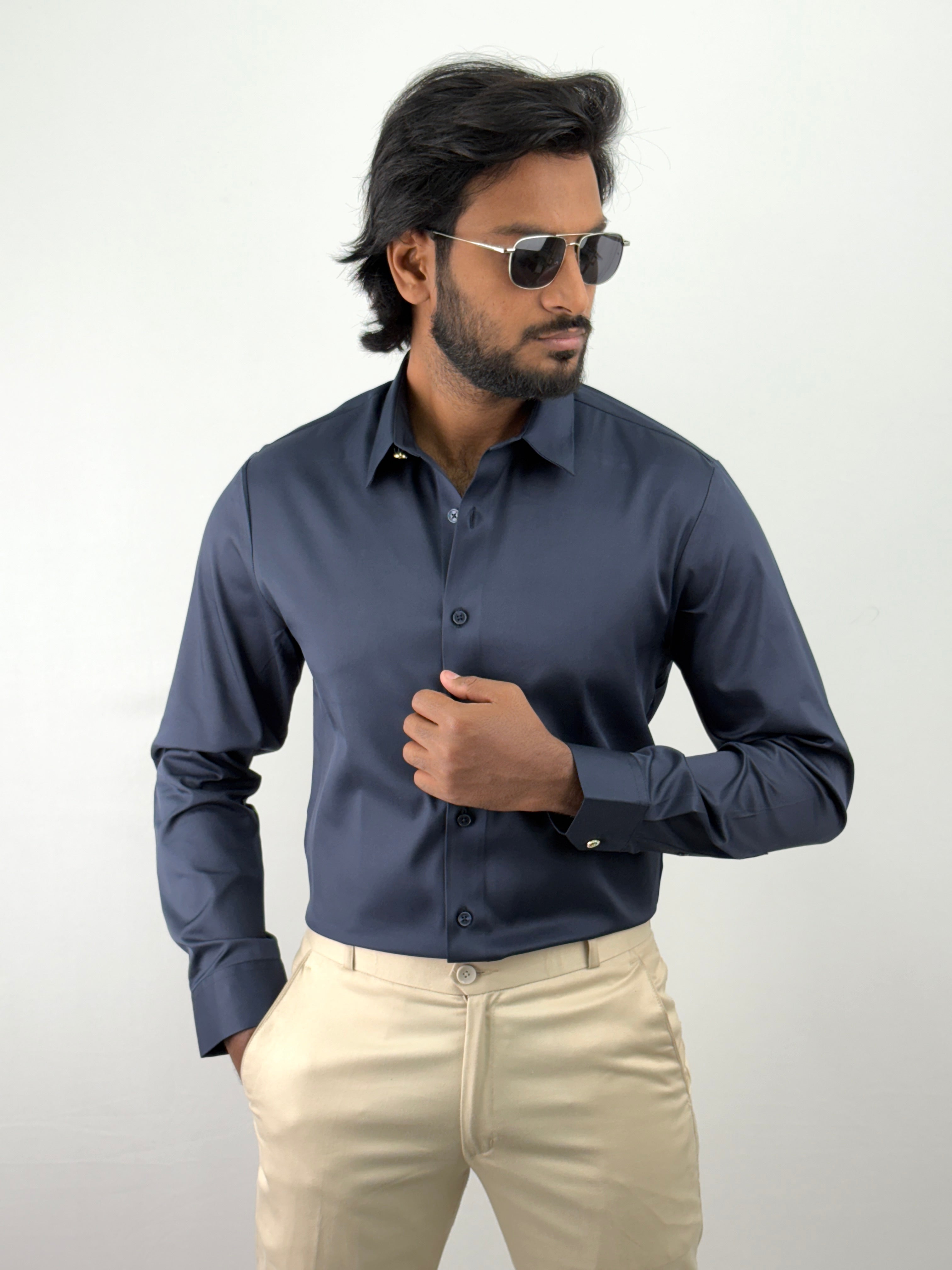 Navy Sateen Shirt