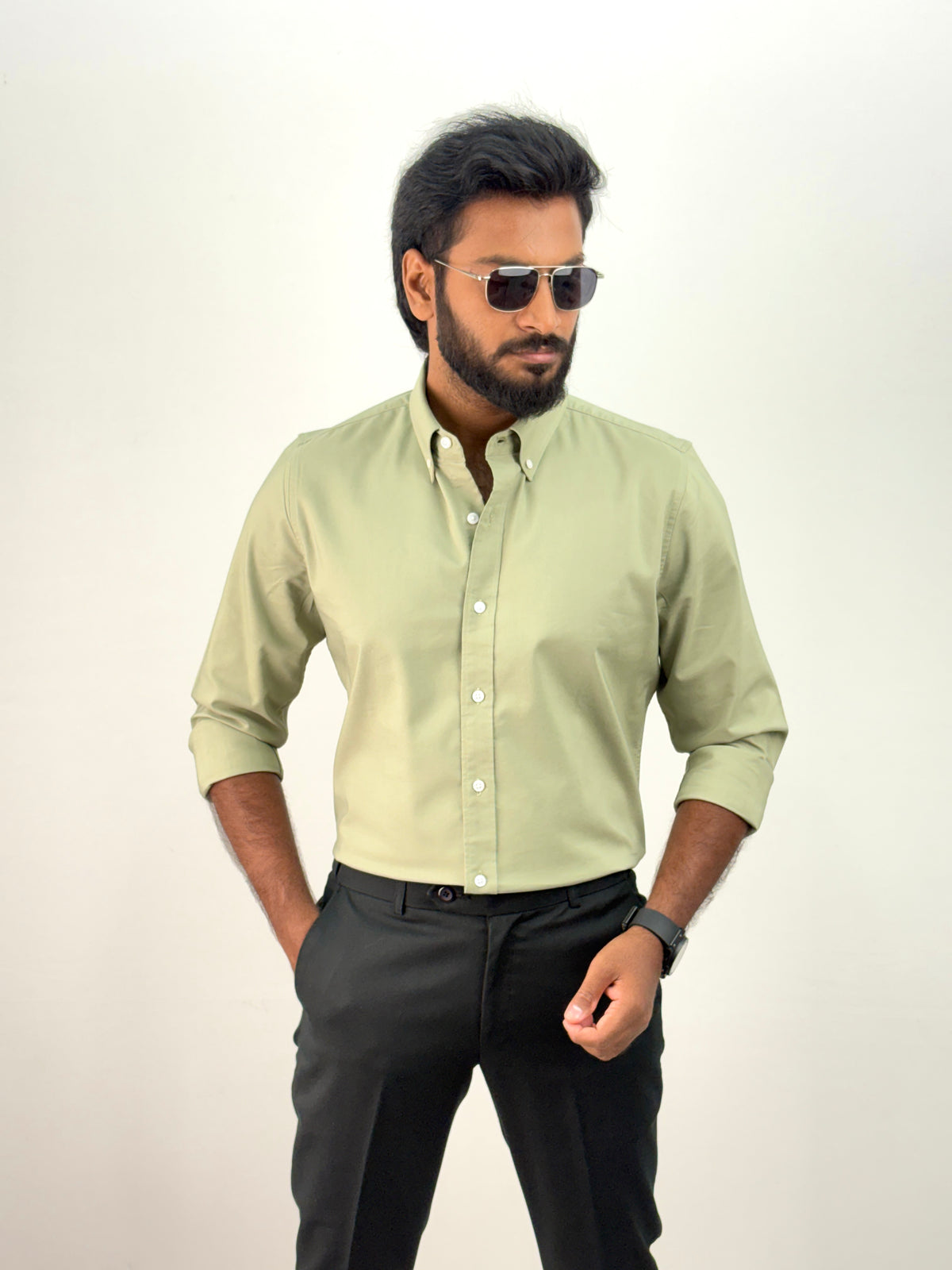 Green Plain Oxford Shirt