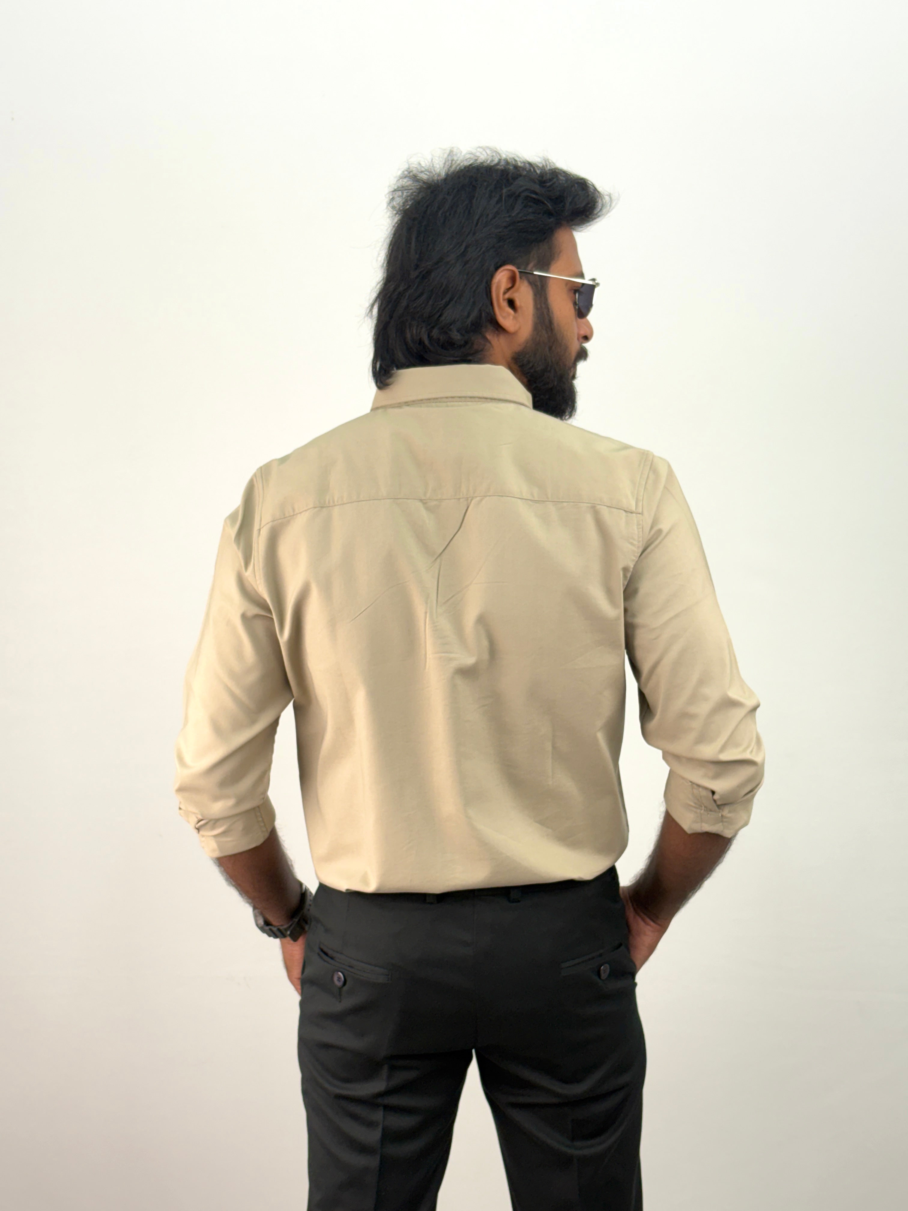Beige Plain Oxford Shirt