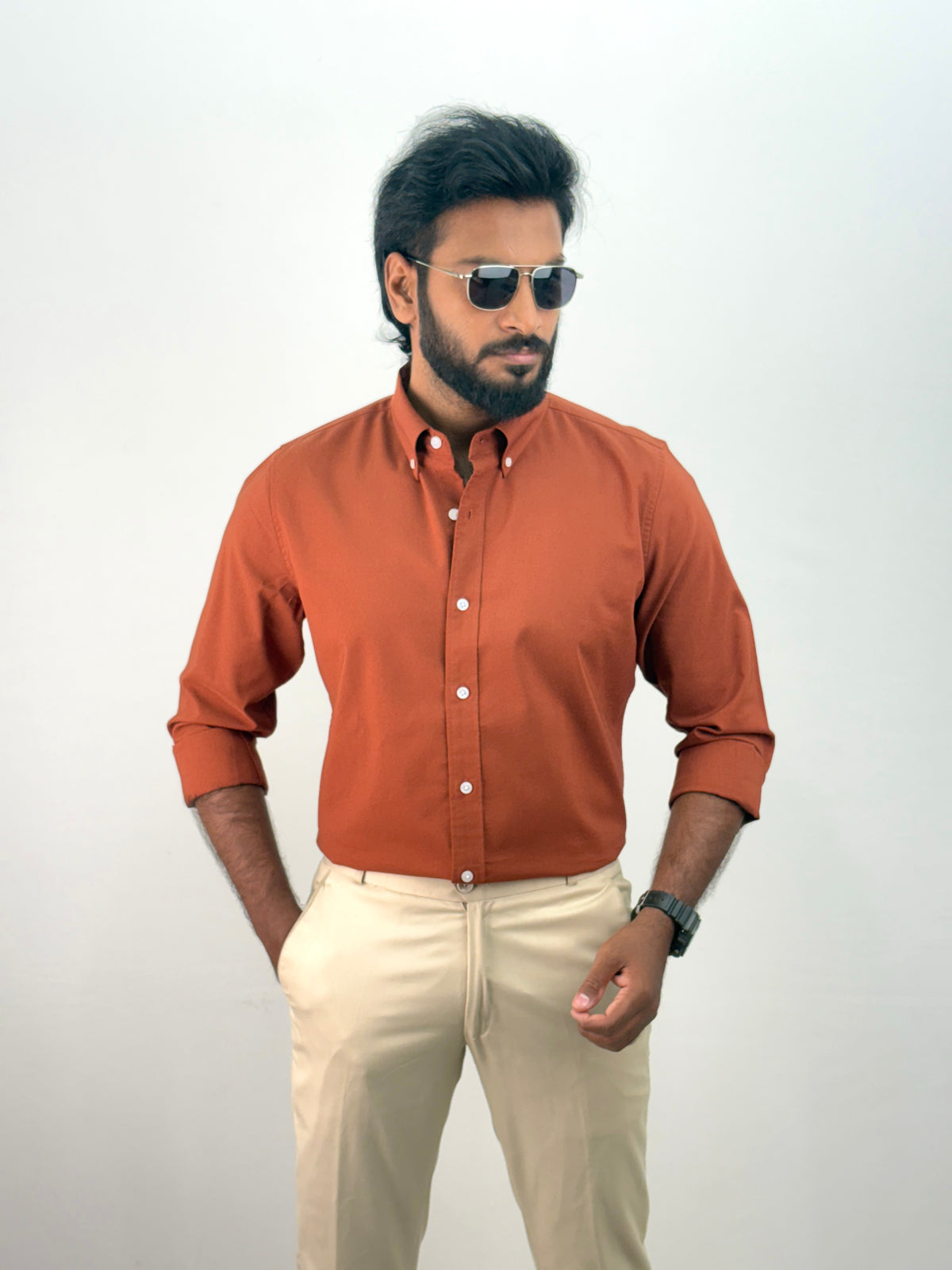 Brick Red Plain Oxford Shirt