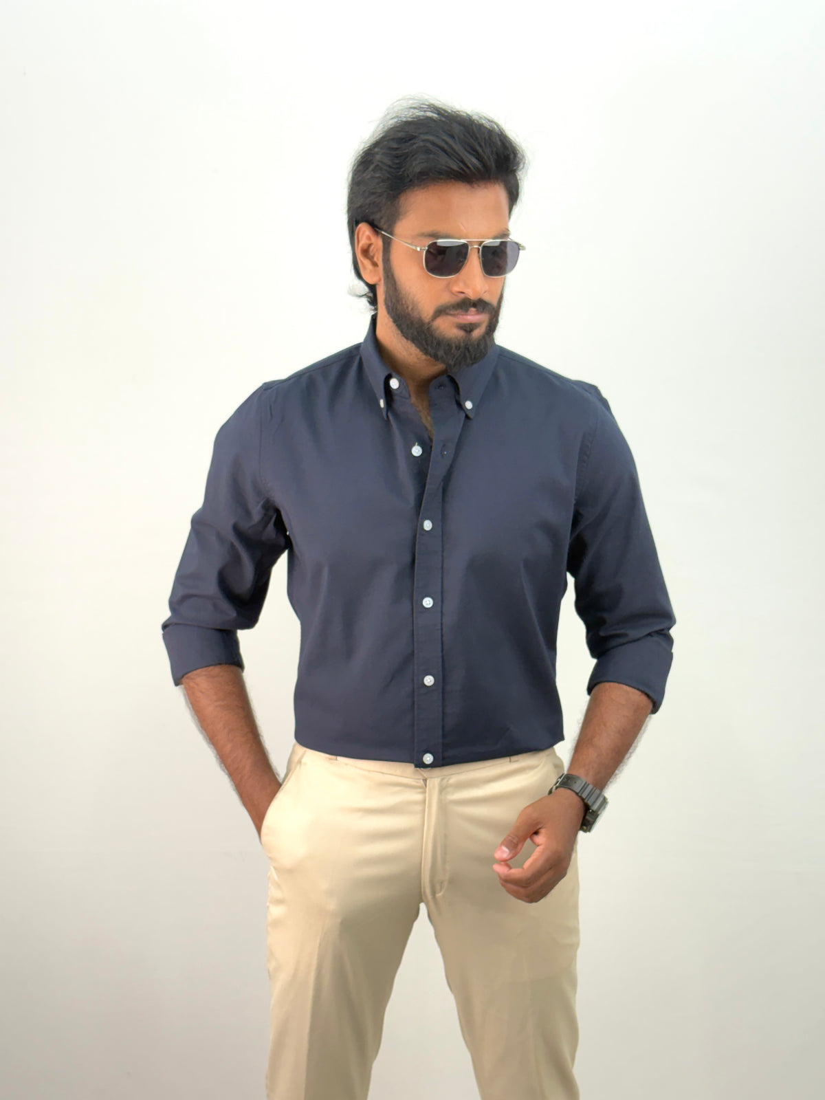 Navy Plain Oxford Shirt