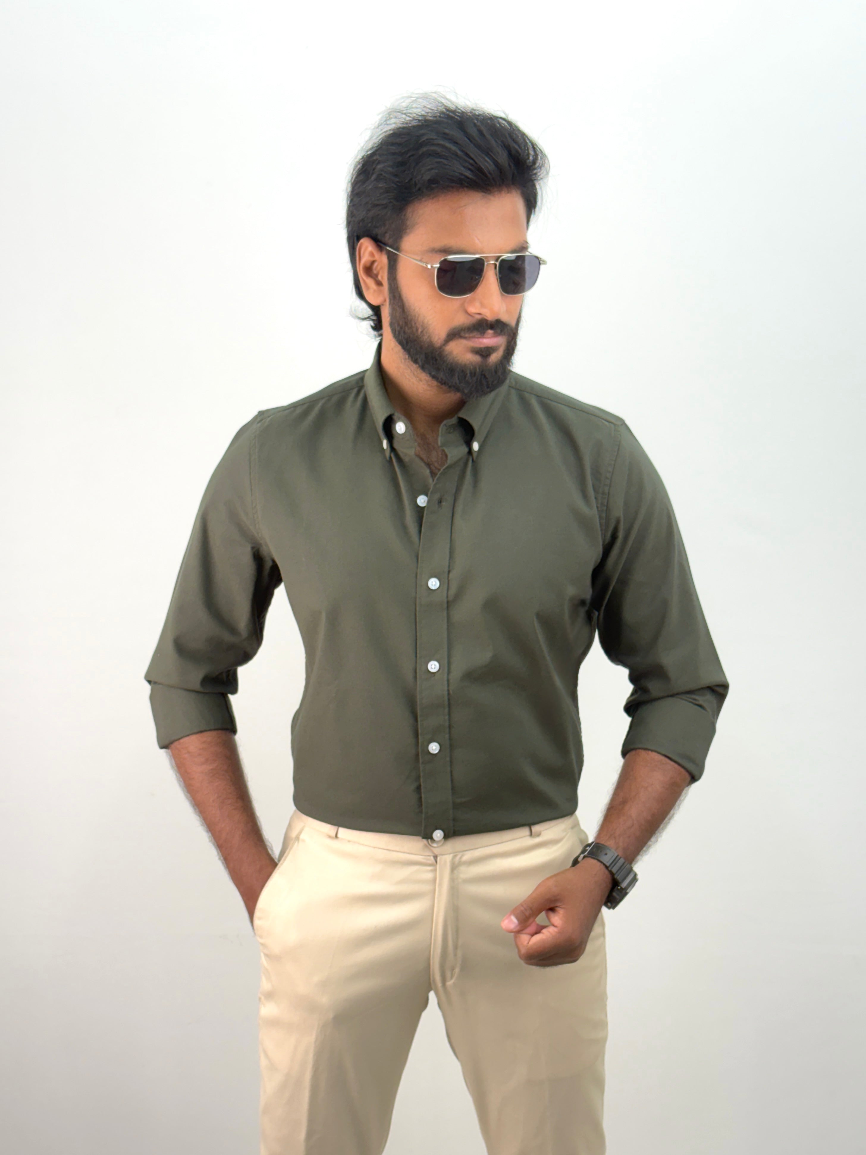 Dark Green Plain Oxford Shirt