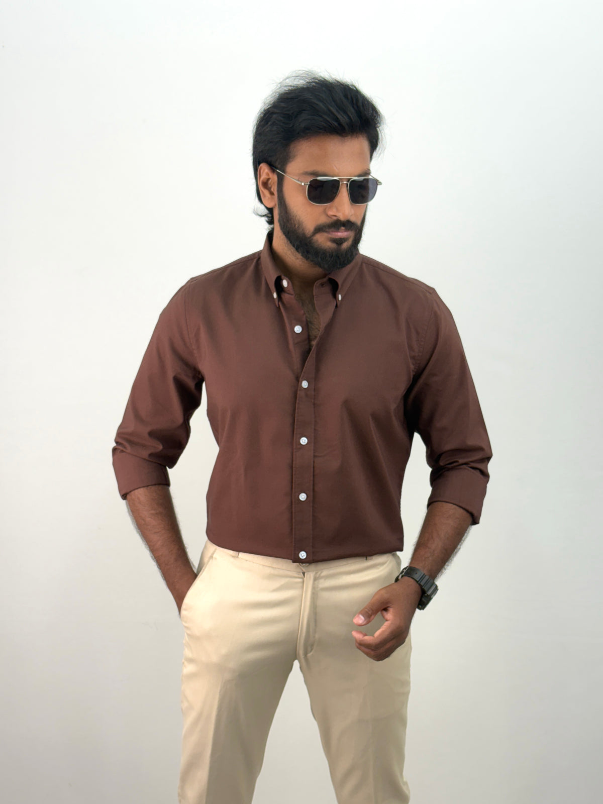 Coffee Plain Oxford Shirt